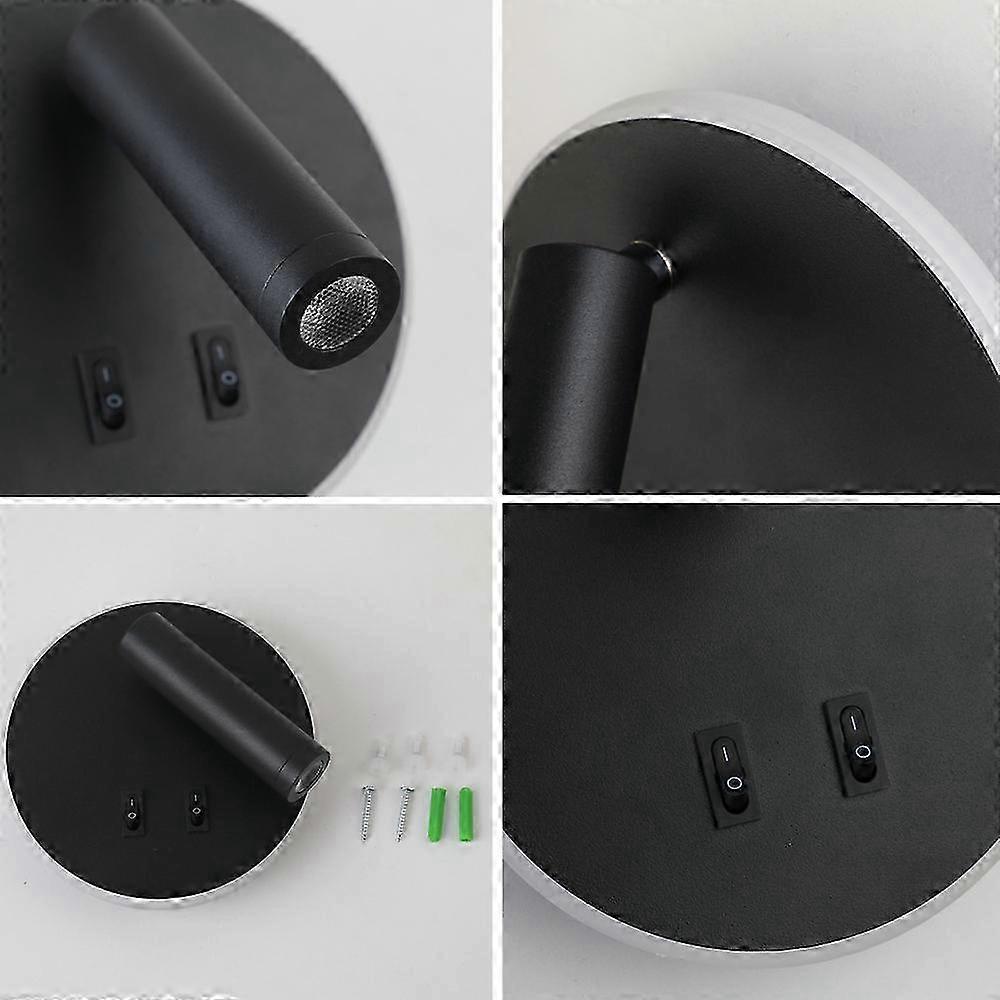 Indoor Wall Lights for Hotel or Home, 3W + 9W LED with Switch, 360-Degree Rotation, Black/Warm