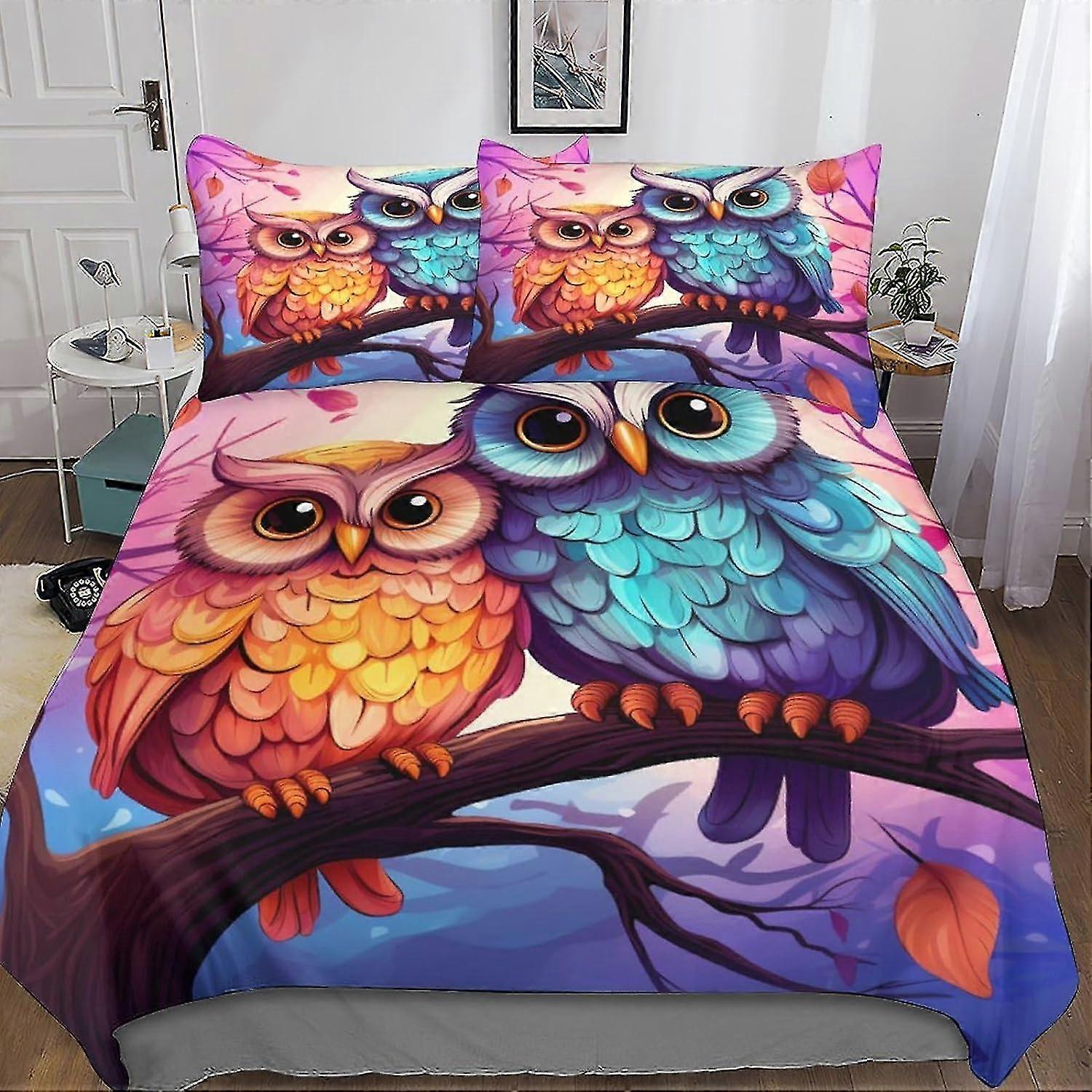 Owl Photo Quilt Cover Set 3D Printed Bedding Animal Design Duvet Cover Set with Zipper Closure for Kids 3 Piece Soft Microfiber Set