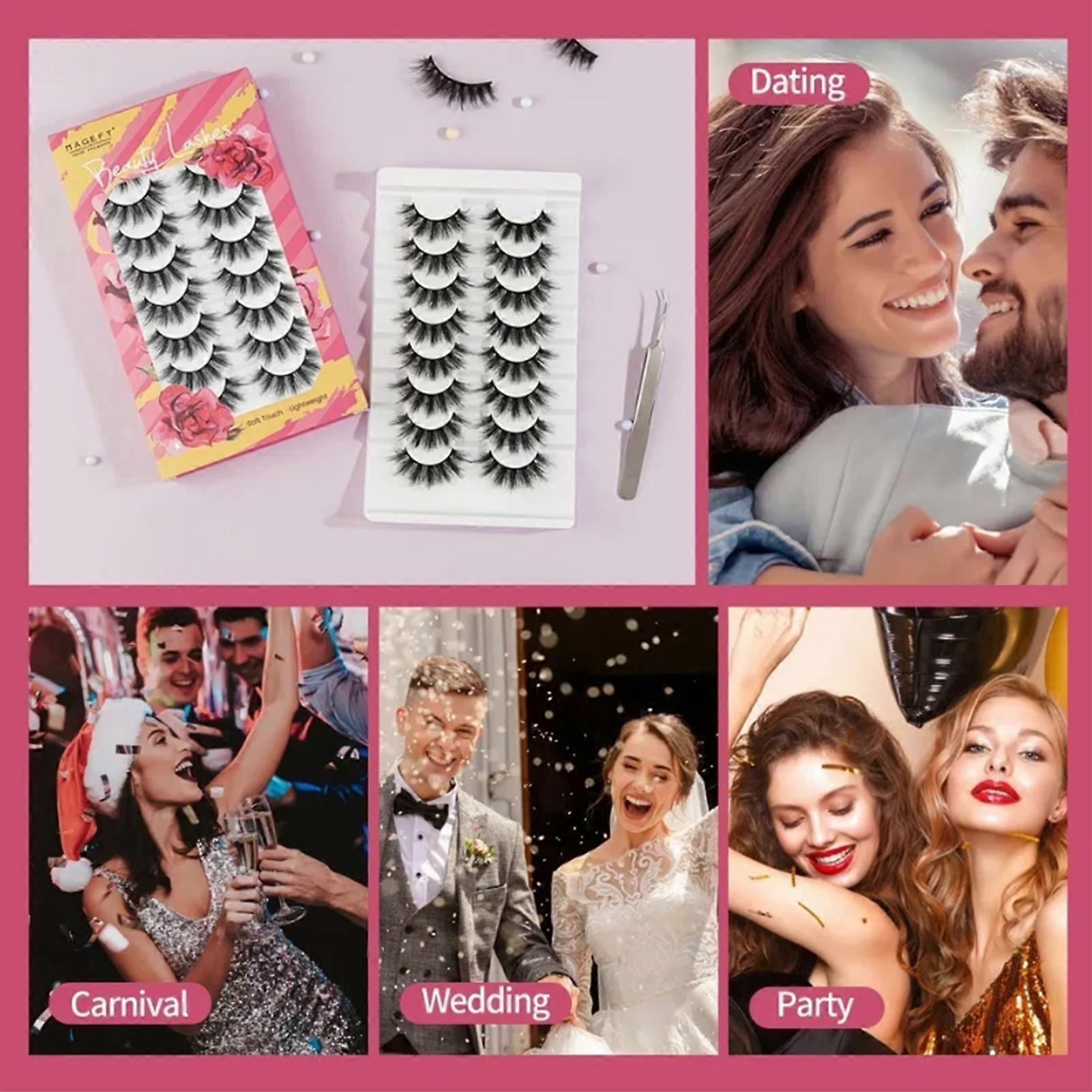 8 Pairs False Eyelashes Enlarge Eyes Soft Dense Long 3D Three Dimensional Curly False Eyelashes