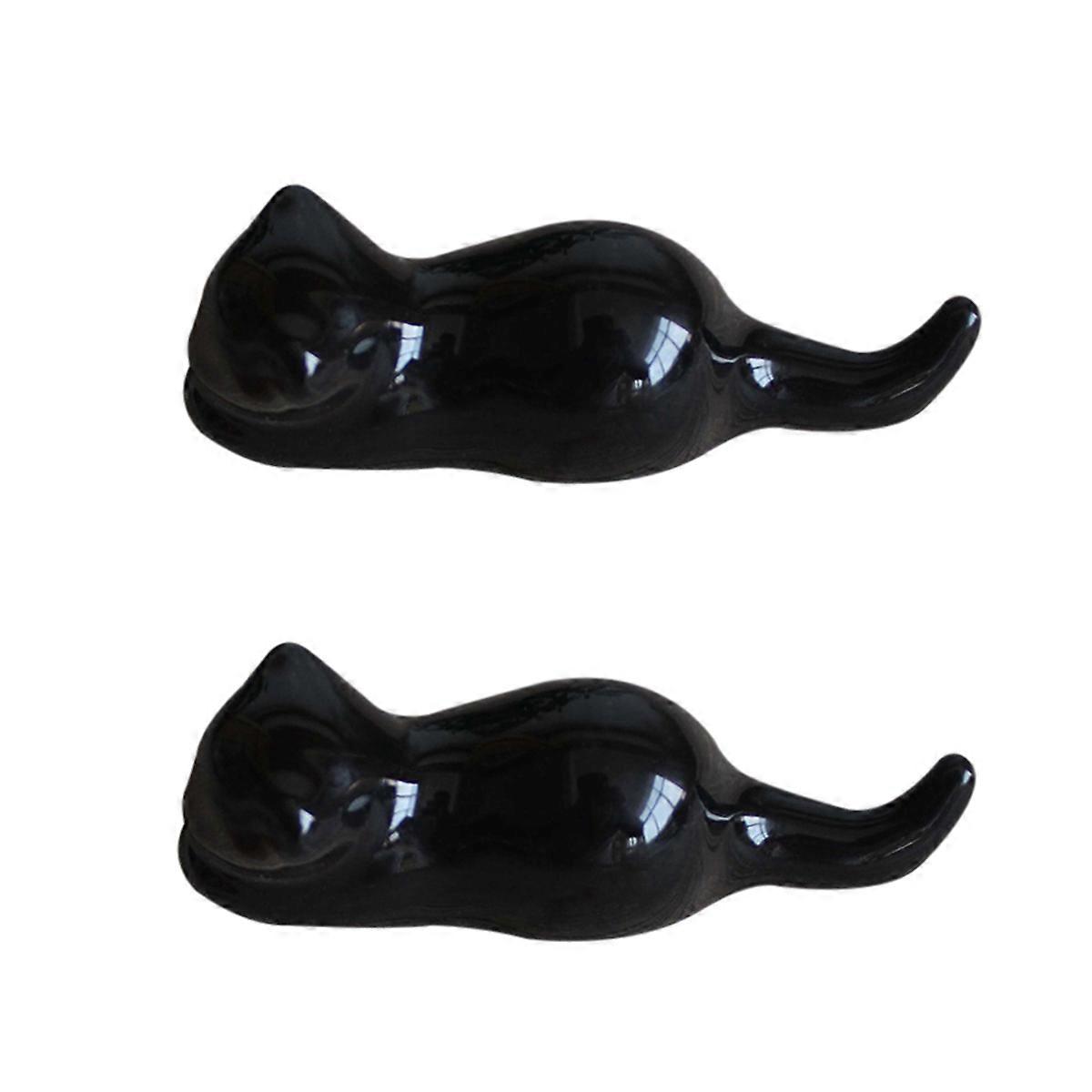 Ceramic Chopsticks Holder Cat Chopsticks Rack Porcelain Chopstick Rest 9x5x2cm Black 2Pcs