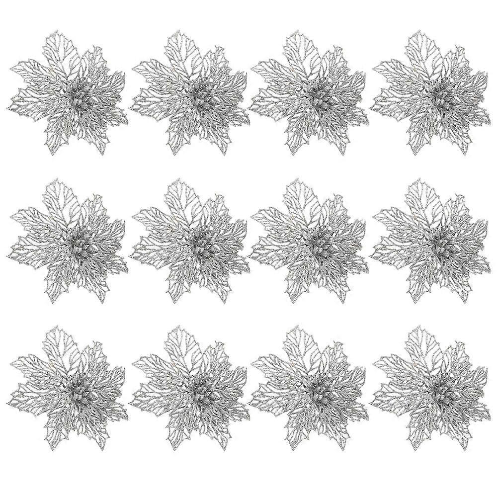 12個のクリスマスキラキラフラワーオーナメントペンダントハンギング装飾ツリー、壁、ドア、パーティー用