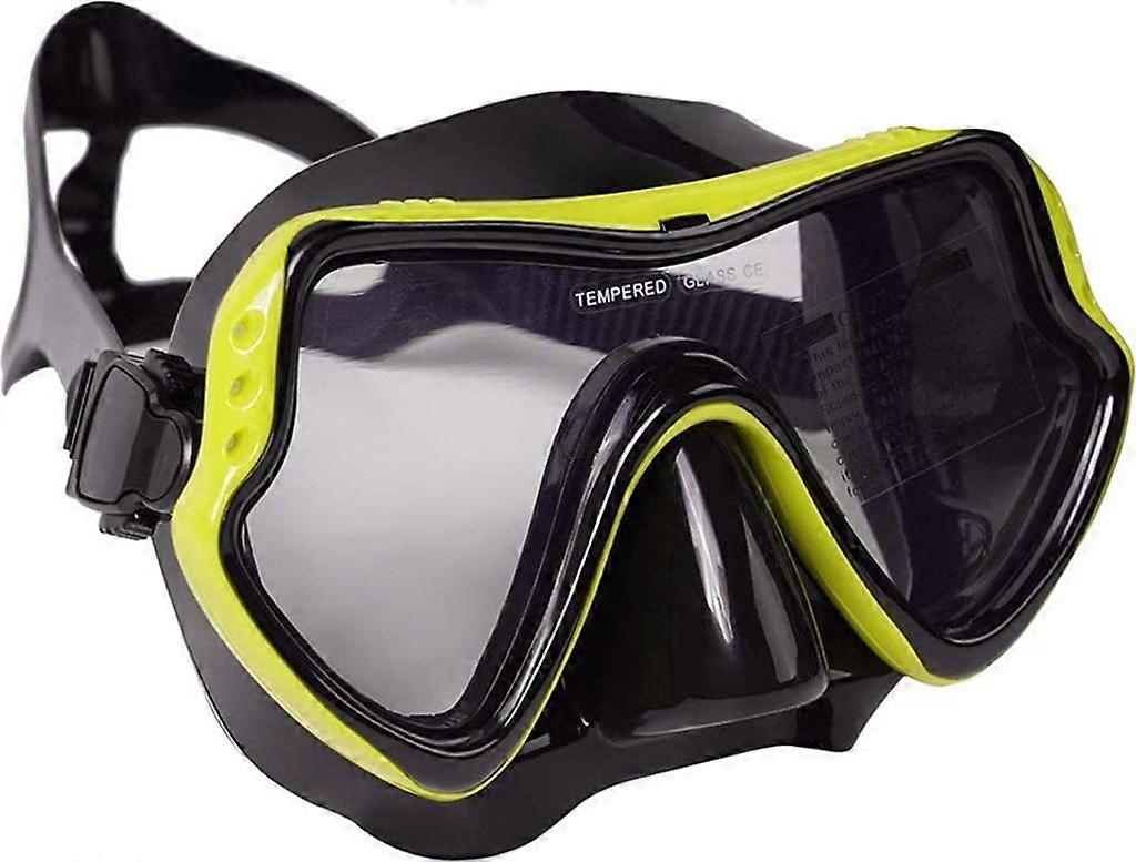 Professional Snorkeling Mask, Leak-Proof, Anti-Fog, Tempered Glass, Yellow + Black, Adjustable