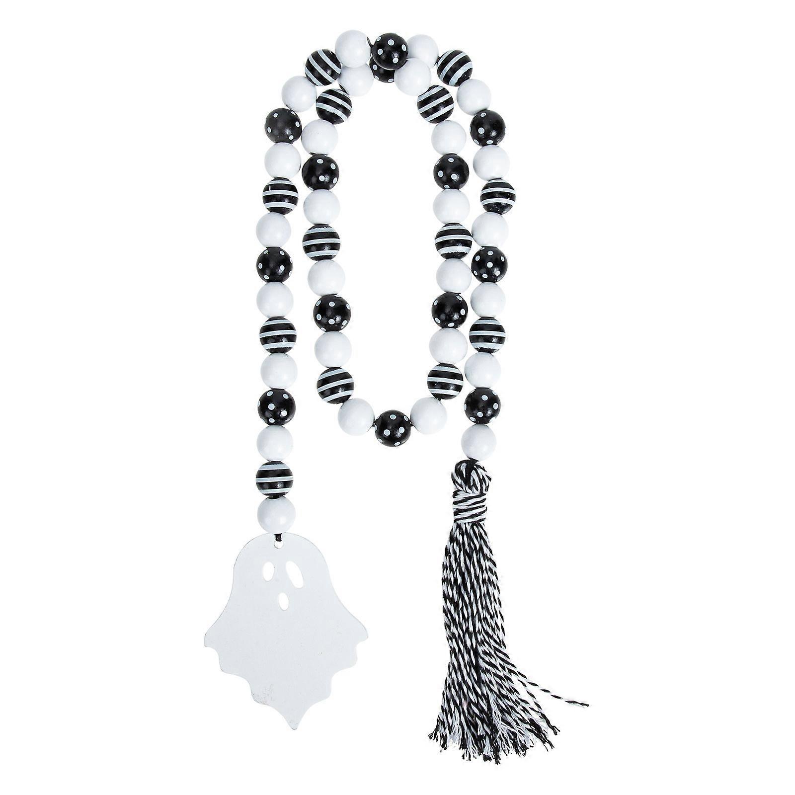 Beaded Wood Decor Beads String Ornament Rustic Style Home Decoration 95x6cm White Tassel Garland String 1Set