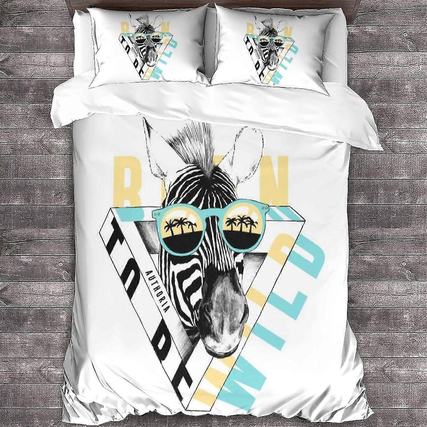 Ensemble de housse de couette zèbre animal imprimé en 3D avec taies d’oreiller, ensemble de housse de couette en microfibre douce, King Size