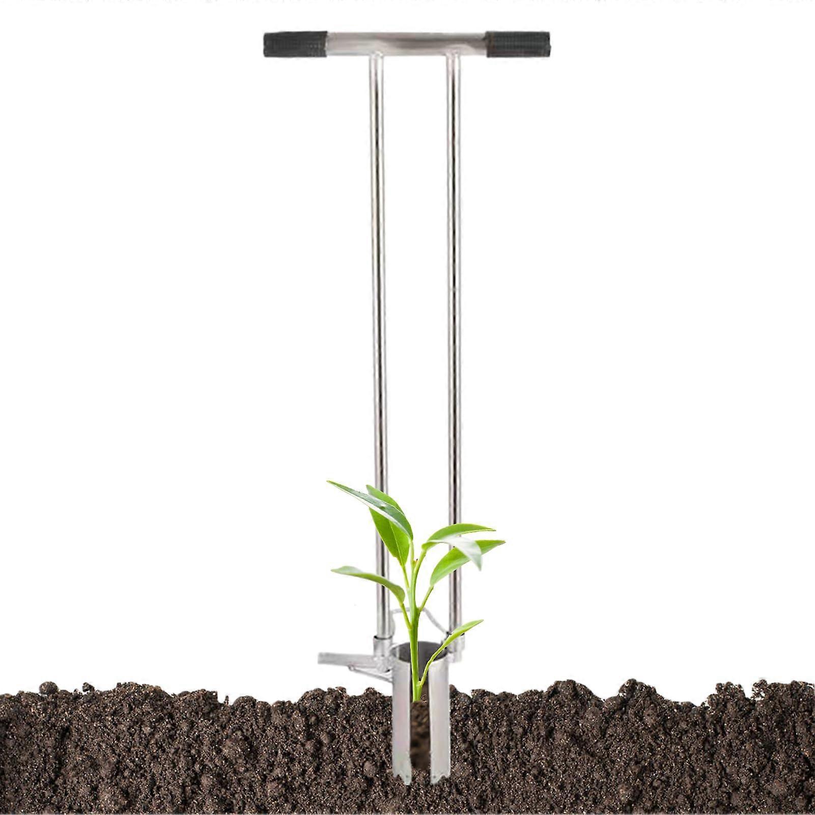 Bulb Planter Tool with Long Handle, 7cm Diameter Stainless Steel Weeder and Sod Plugger for Garden Plants and Flowers