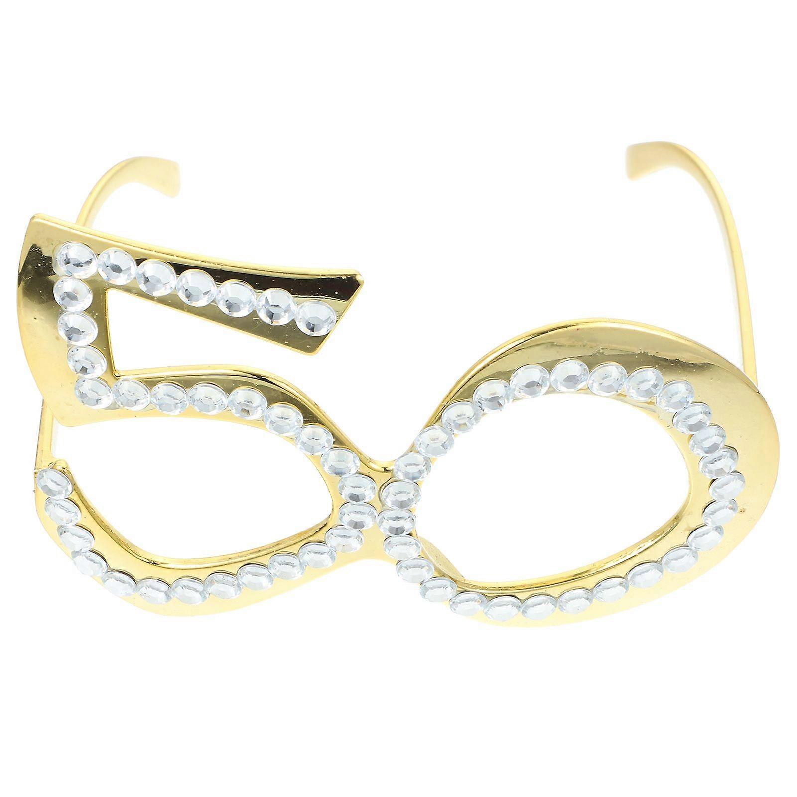 1 Pair of Birthday Glasses 50 Years Old Glasses with Rhinestones Funny Plastic Costume Photo Booth Prop