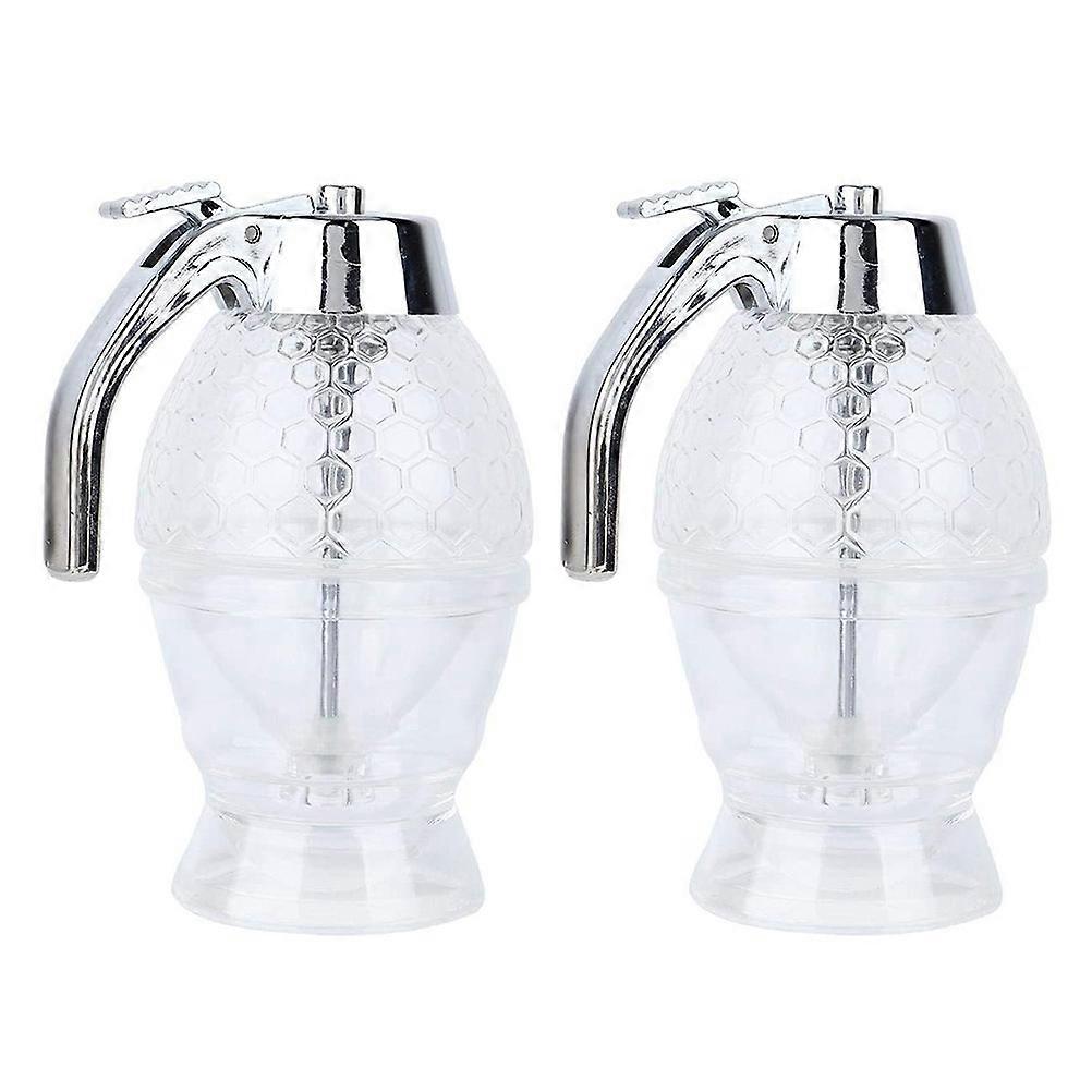 Syrup Dispenser Honey Pot Practical Design Transparent Round 10X8X14.5CM Honey Storage Containers 2Pcs