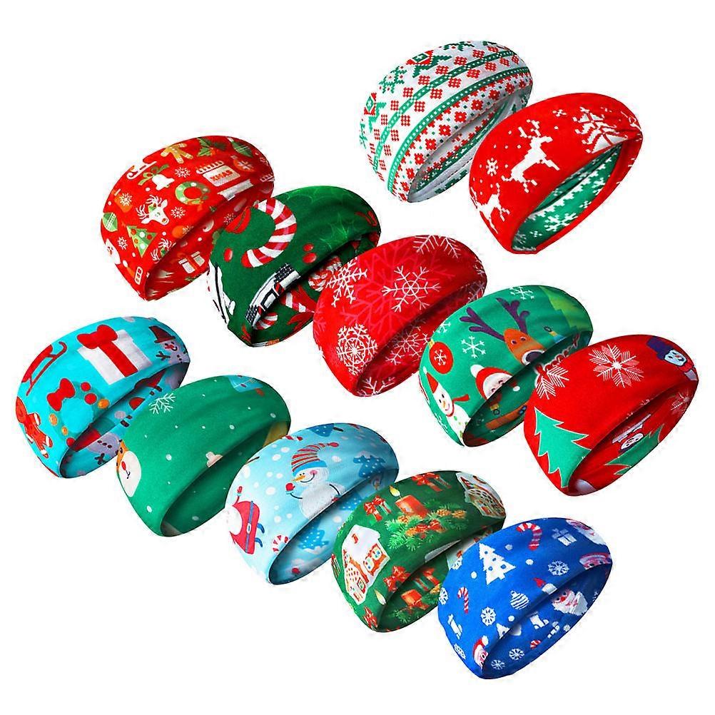 Elastic Sports Headband Christmas Theme Yoga Headband Exercise Sweatband Assorted Color 23.00X10.00X0.30cm Sweat Absorbency 12Pcs