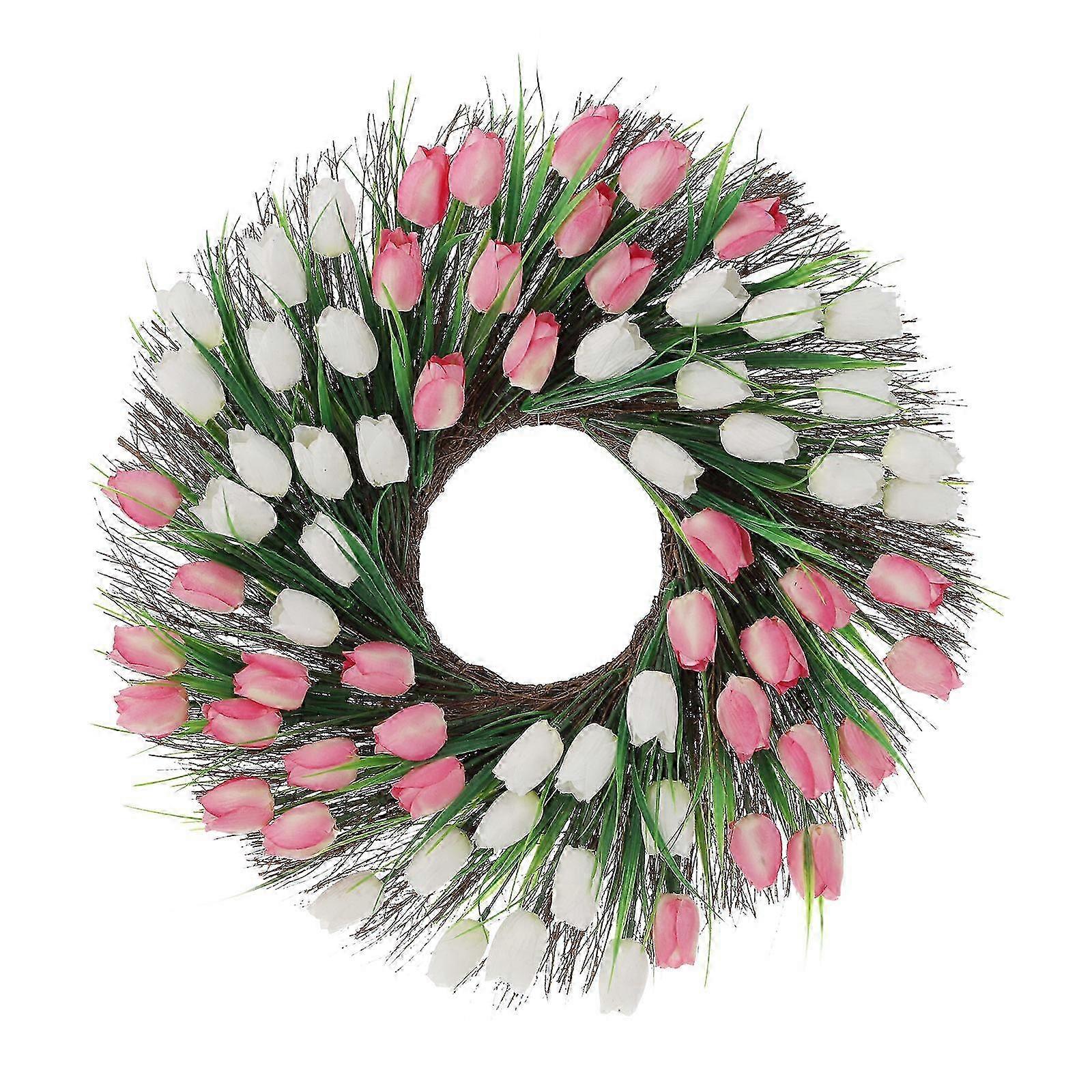 2025 Artisan Crafted Artificial Silk Tulip Wreath, Seasonal Decorative Wreath with Clear Veins &amp; Delicate Leaf Texture, Perfect for DIY Decor Larg