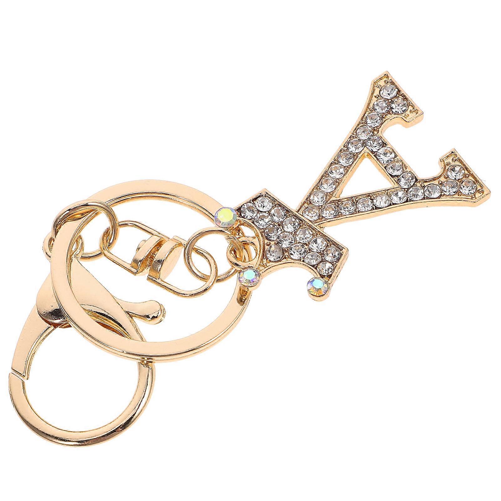 Shiny Rhinestone Letter Keychain Lightweight Alphabet Keyring Sparkling Durable Pendant Charm for Women's Backpack Purse Decor