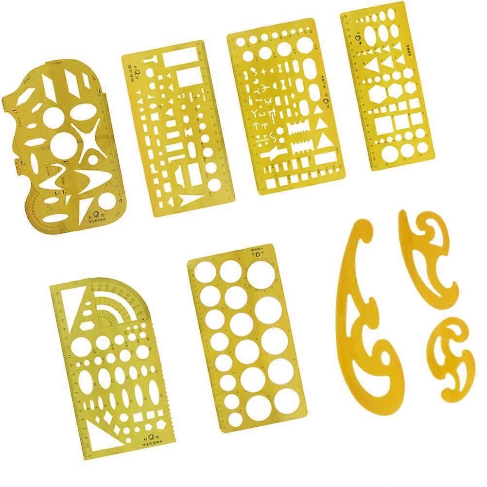 Multi Functional Line Ruler for Art Design Architecture Sketching Yellow 9Pcs