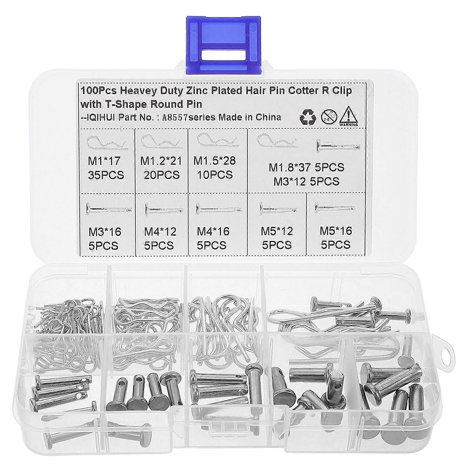 100pcs Cotter Pin Assortment Kit – Hitch Pins, Clips for Towing, Trailer Hitch, Poultry Trussing, Durable High Strength Material, Easy to Install