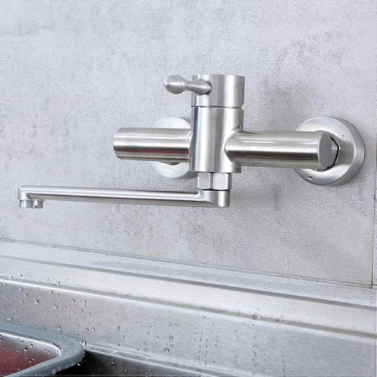 Faucet 304 Stainless Steel Wall-Mount, 360-Degree Rotation, Hot and Cold Water, Under-Sink