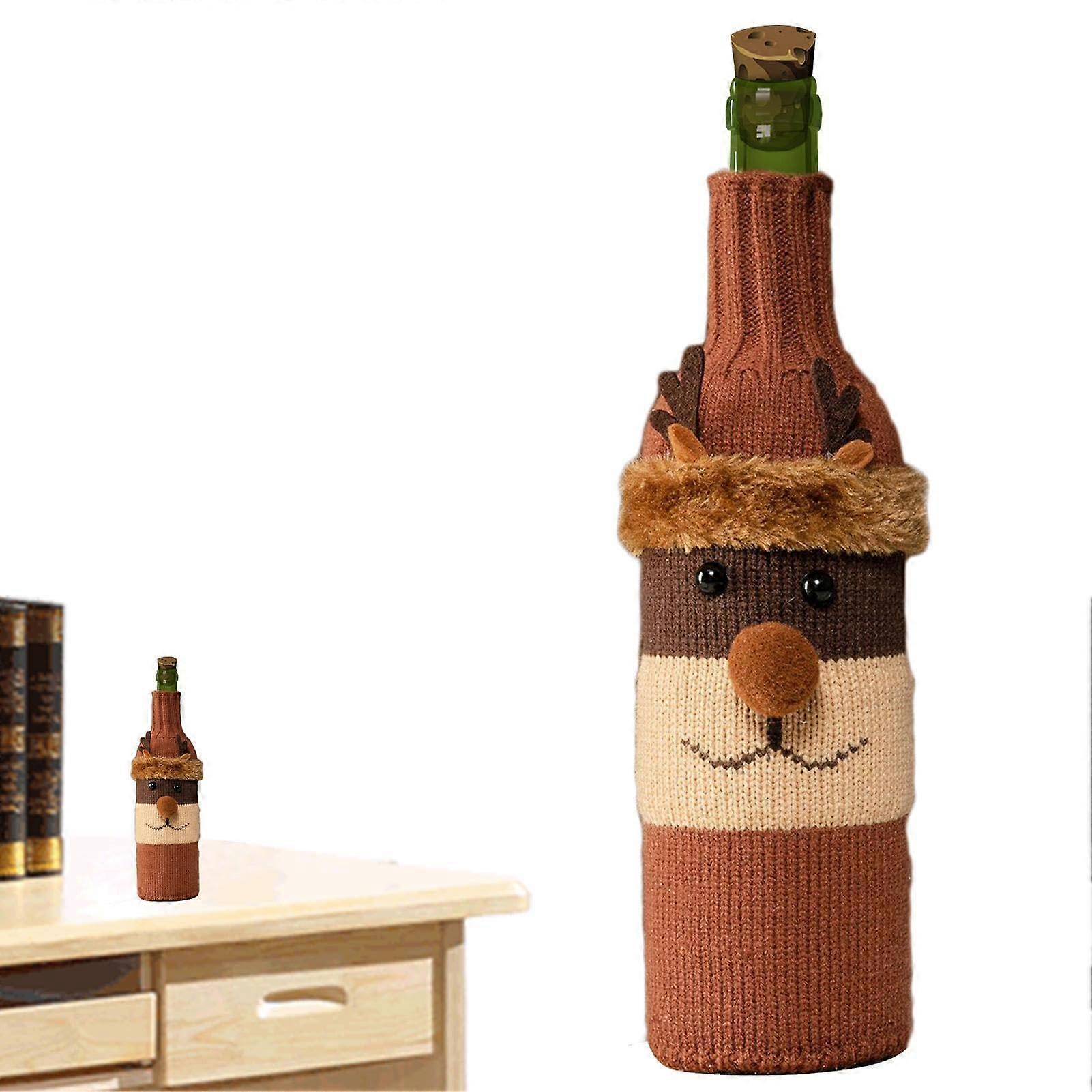 Knitted wine bottle cover with Santa Claus, reusable plush elk wine bottle cover