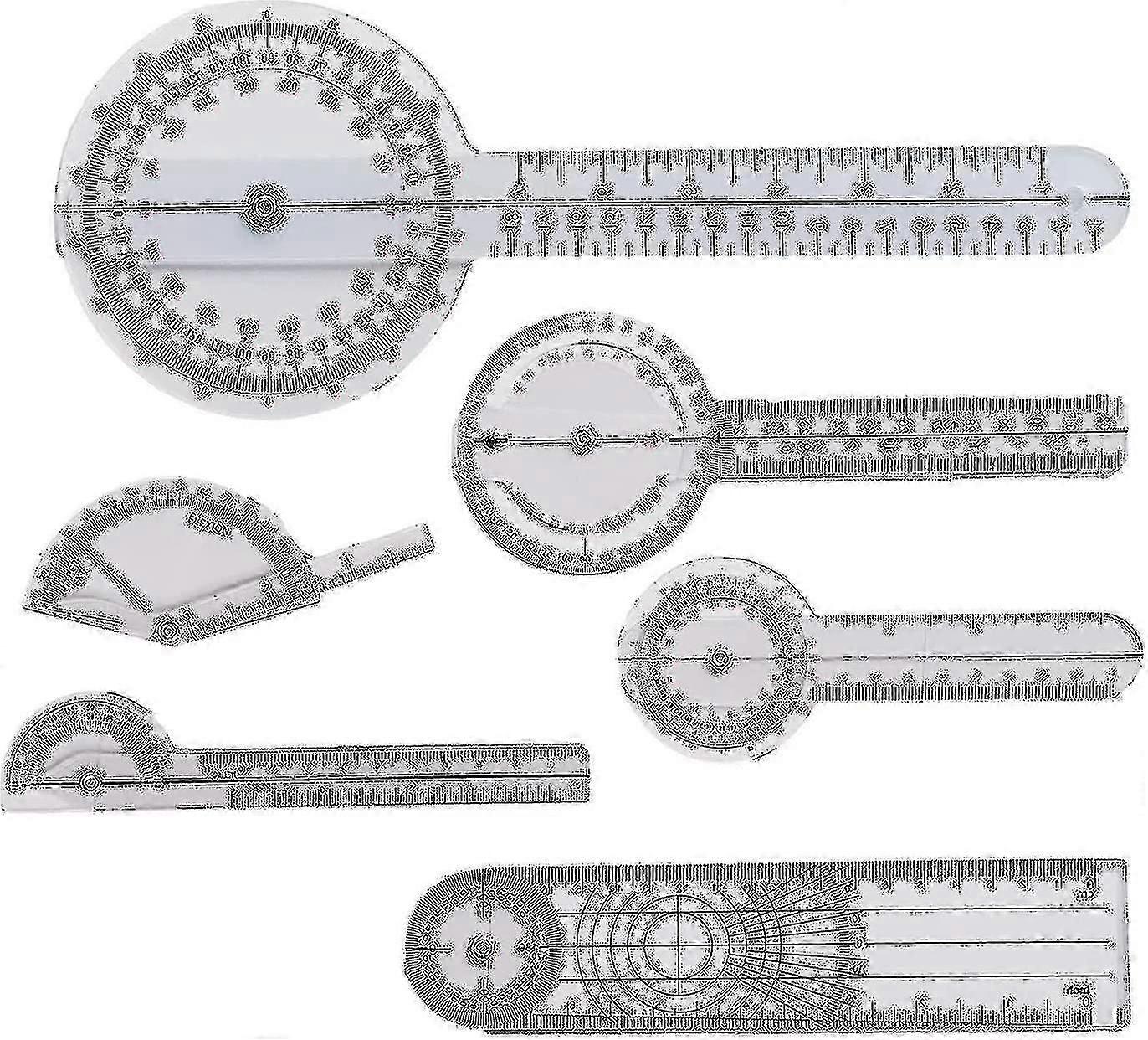 Lbhmei 6 stuks vinger goniometer, 6 8 12 inch hoek liniaal vinger goniometer, 360 graden goniometer set lichaam meetlint goniometer protractor liniaal -