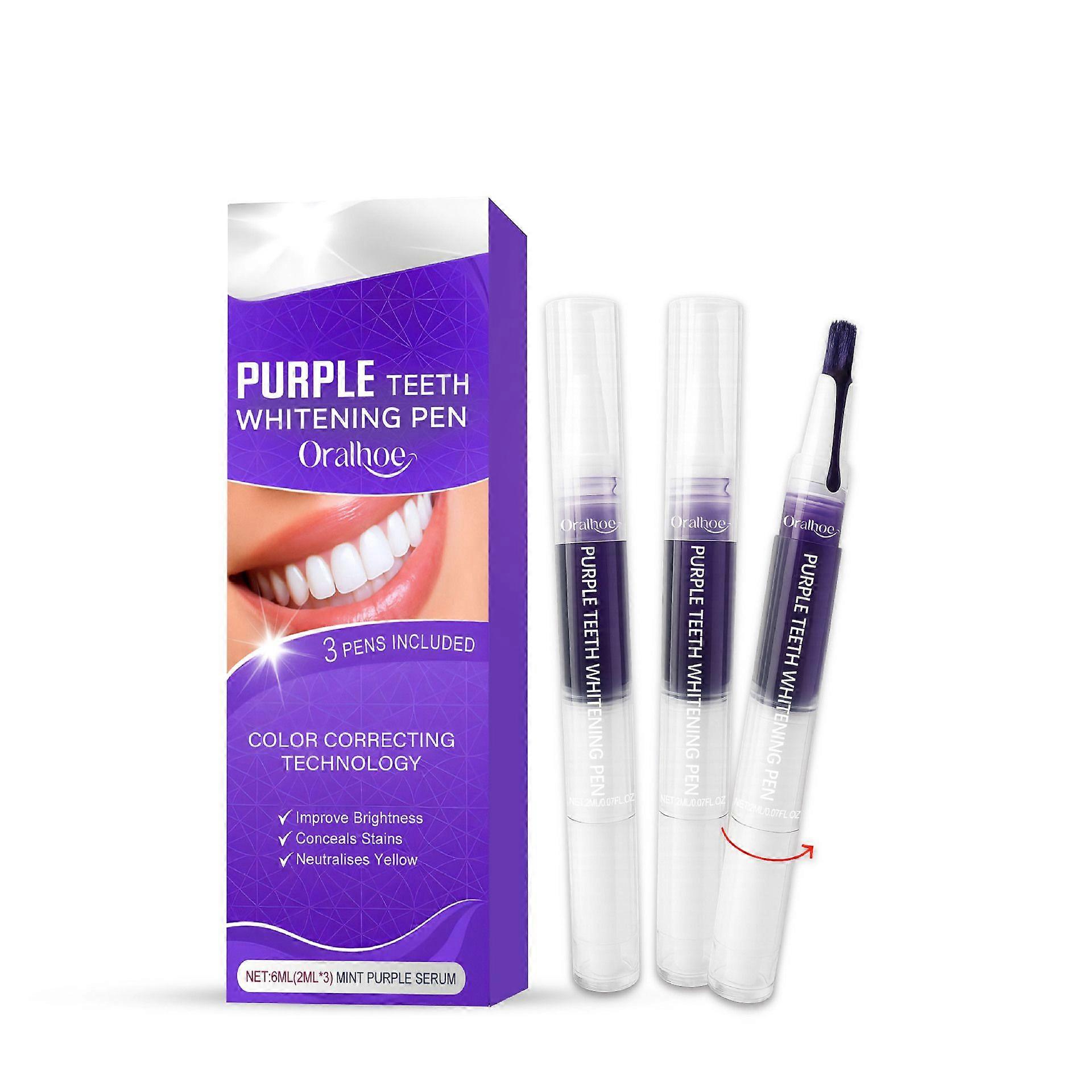 Teeth Whitening Pen 3 Packs, Purple Toothpaste for Teeth Whitening, Color Correcting Whiter Gel Pen for Sensitive Teeth, Essence Pen for Coffee/Smokin