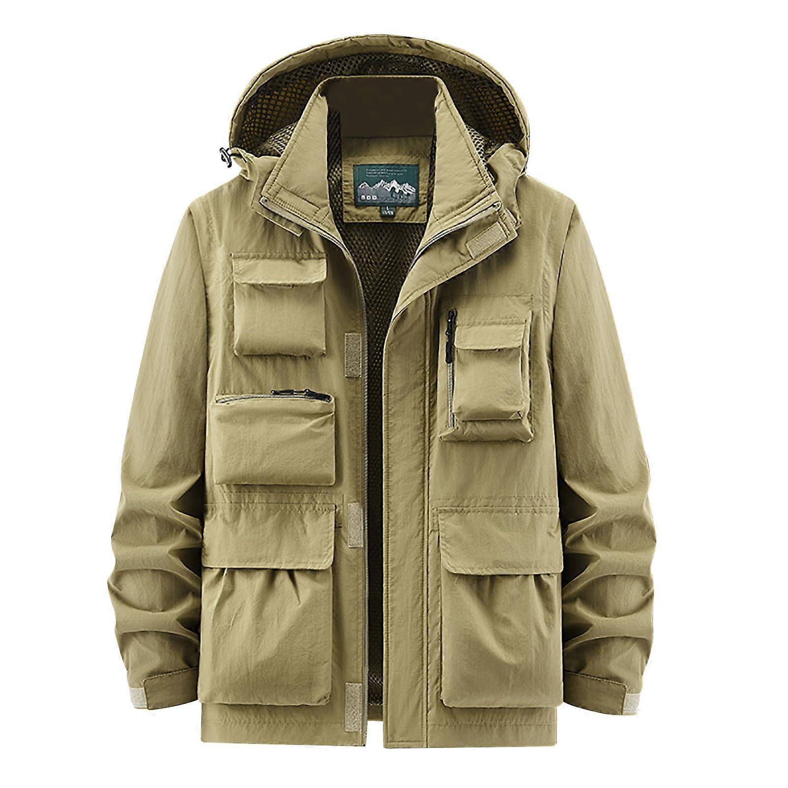 Coat Men's Transition Jacket Without Hood Lightweight Outdoor Breathable Softshell Quilted Vest Khaki A1 XL