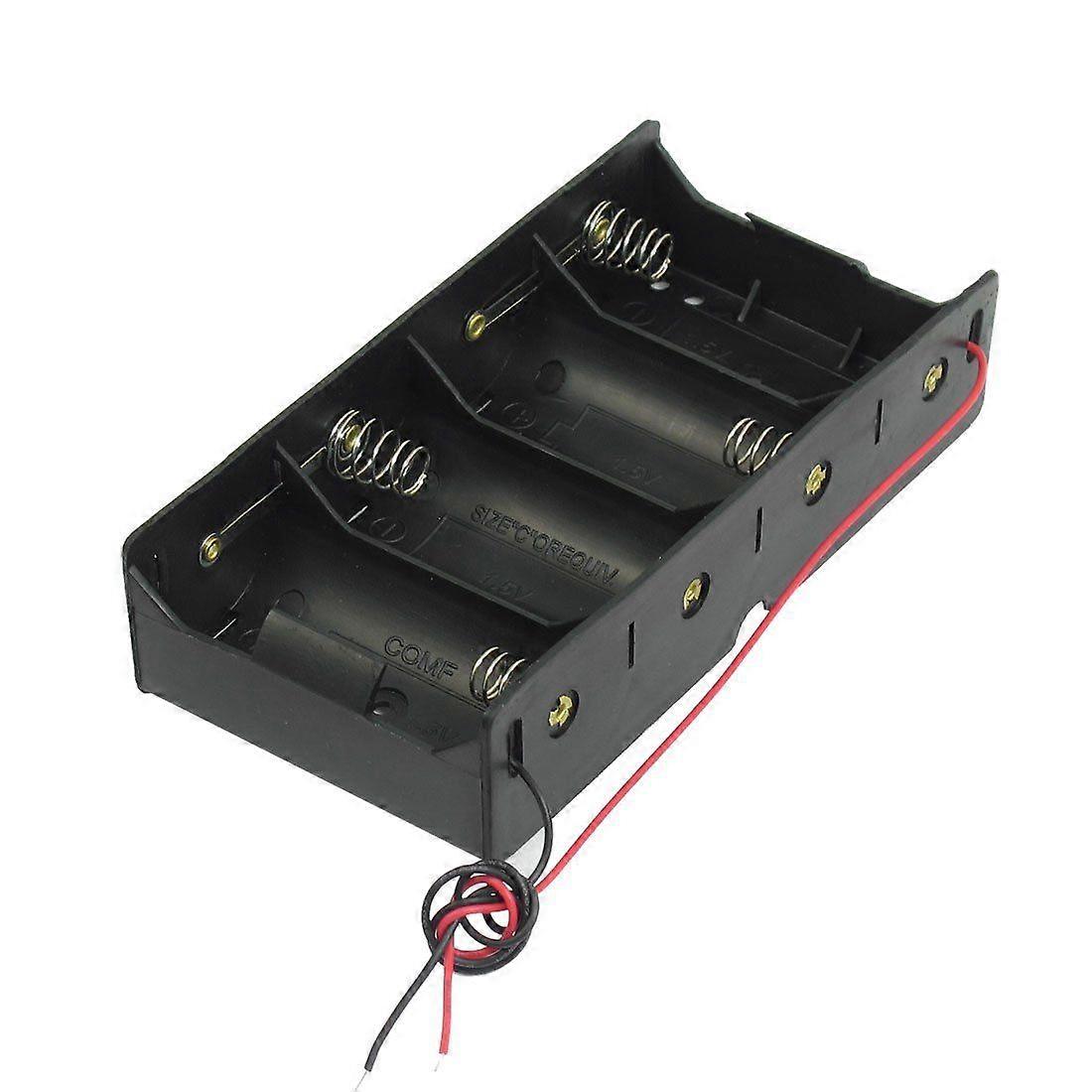 Black 4 x 1.5V D Battery Holder Storage Case Box w Wire Leads
