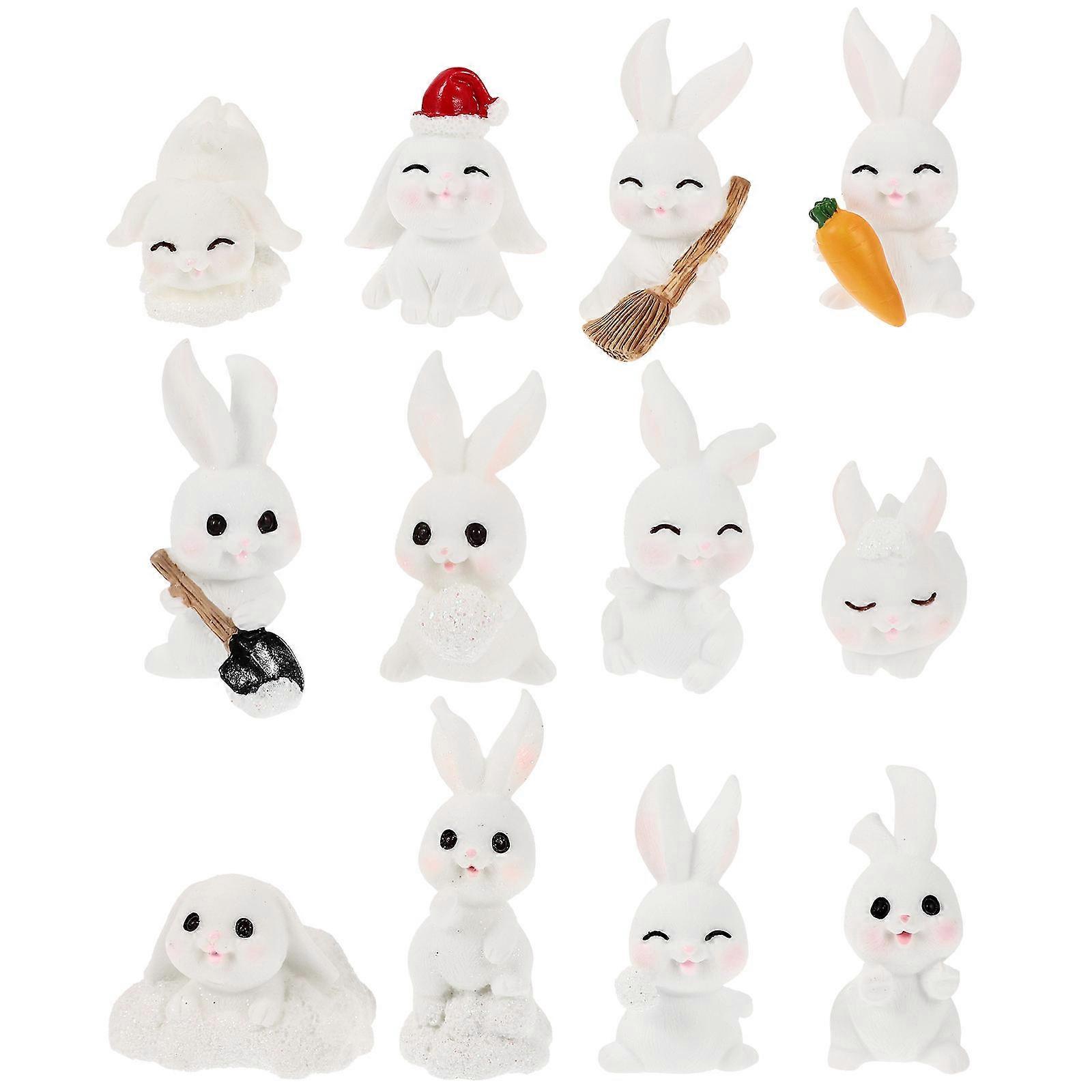Miniature Bunny Figure Resin Rabbit Statue Ideal For Birthday Party Cake Decorations Mixed Style With 2.3X3.1X4.5CM Size And 12Pcs