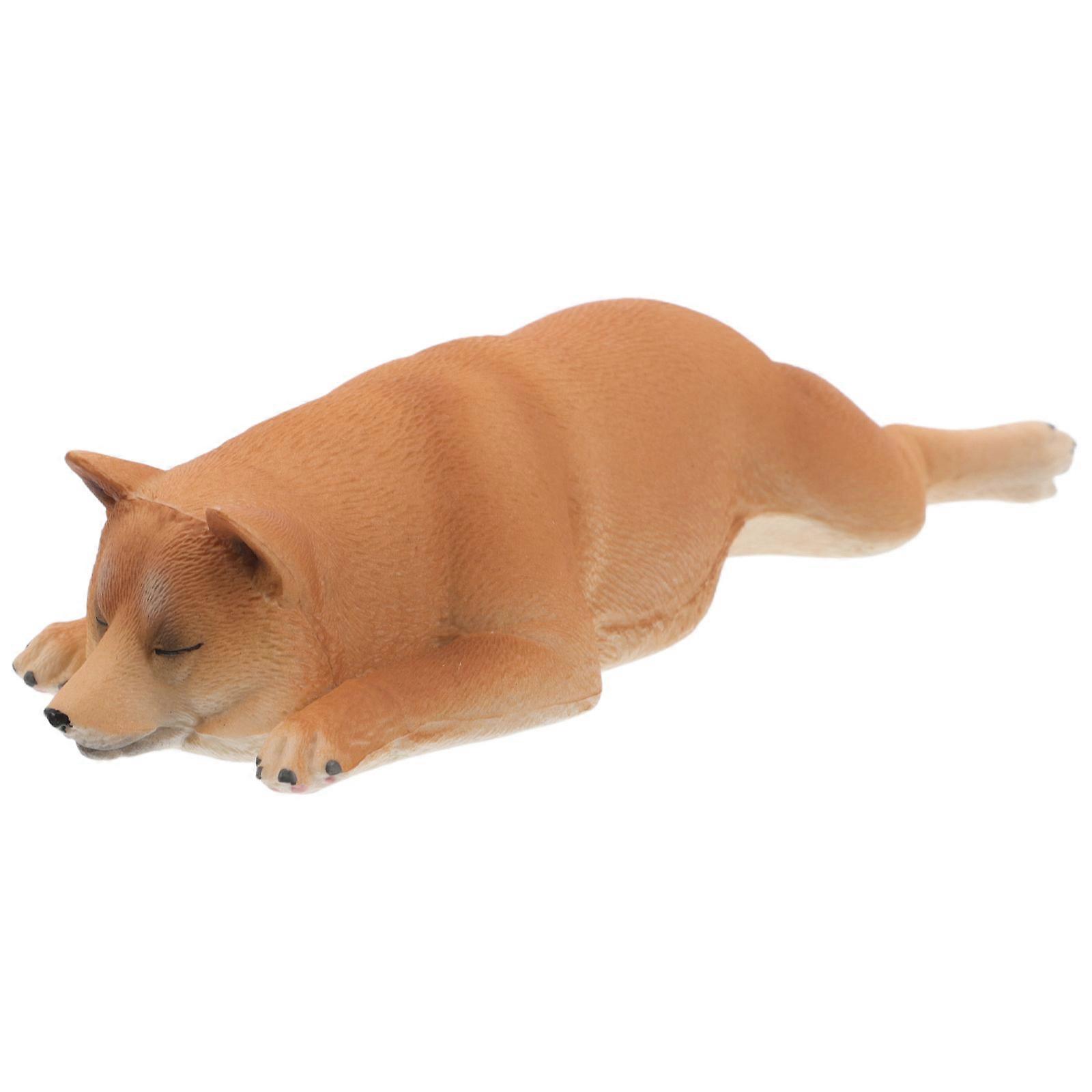 Sleeping Puppy Realistic Toy Dog Model Chocolate Color 15.00X8.00X3.50CM Plastic Decorative Piece 1Pcs