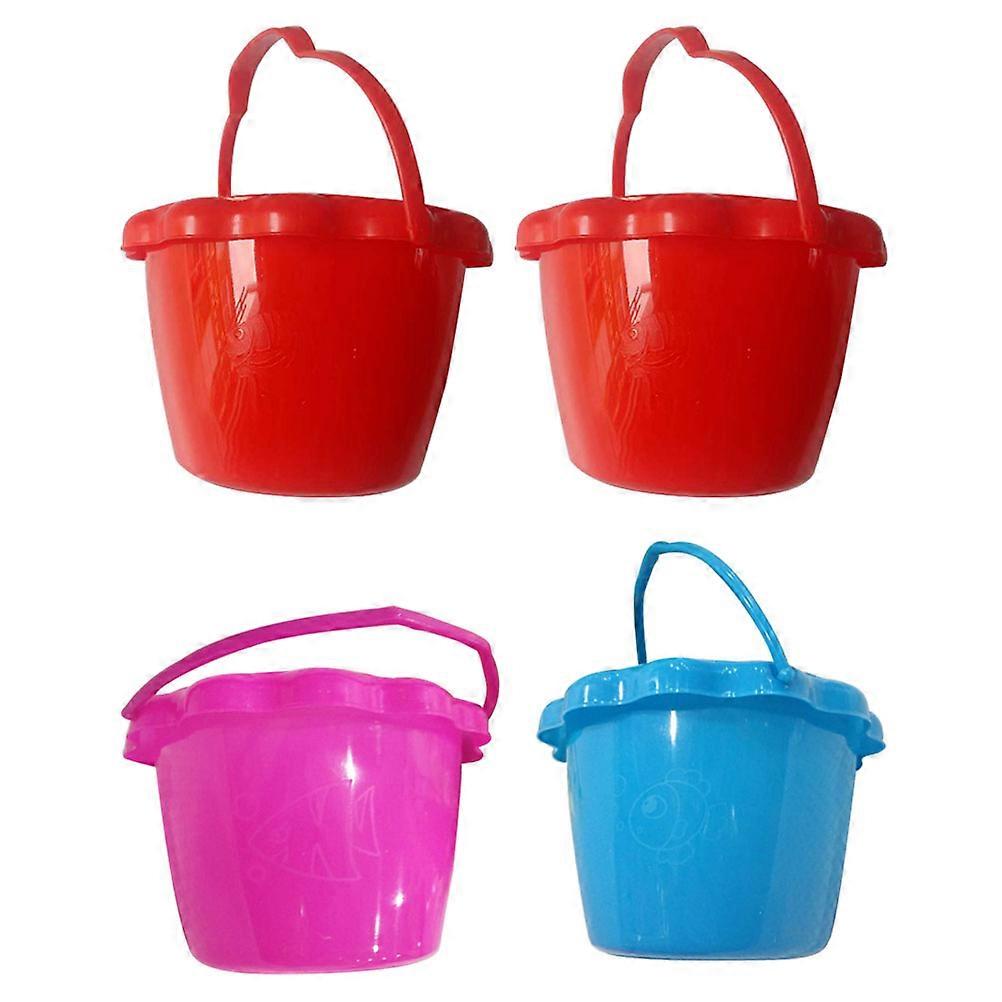 4 Piece Assorted Color Sand Bucket Set for Kids with Comfortable Handles and Durable PP Material