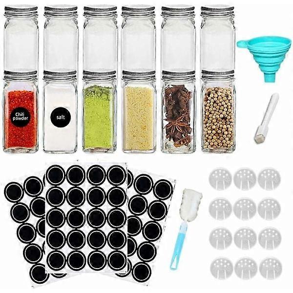 12-pack spice jars - spice jars, square jars, 120 ml capacity, airtight lid, board and clear label