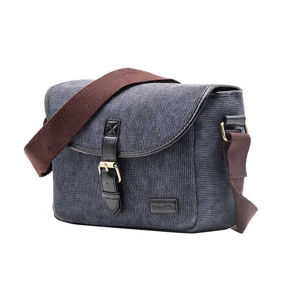 Sailcloth camera bag, retro style, with adjustable strap, for mirrorless Nikon Z6III camera with Nikkor Z 24–70 mm f/4 S lens, blue, blue, camera bag