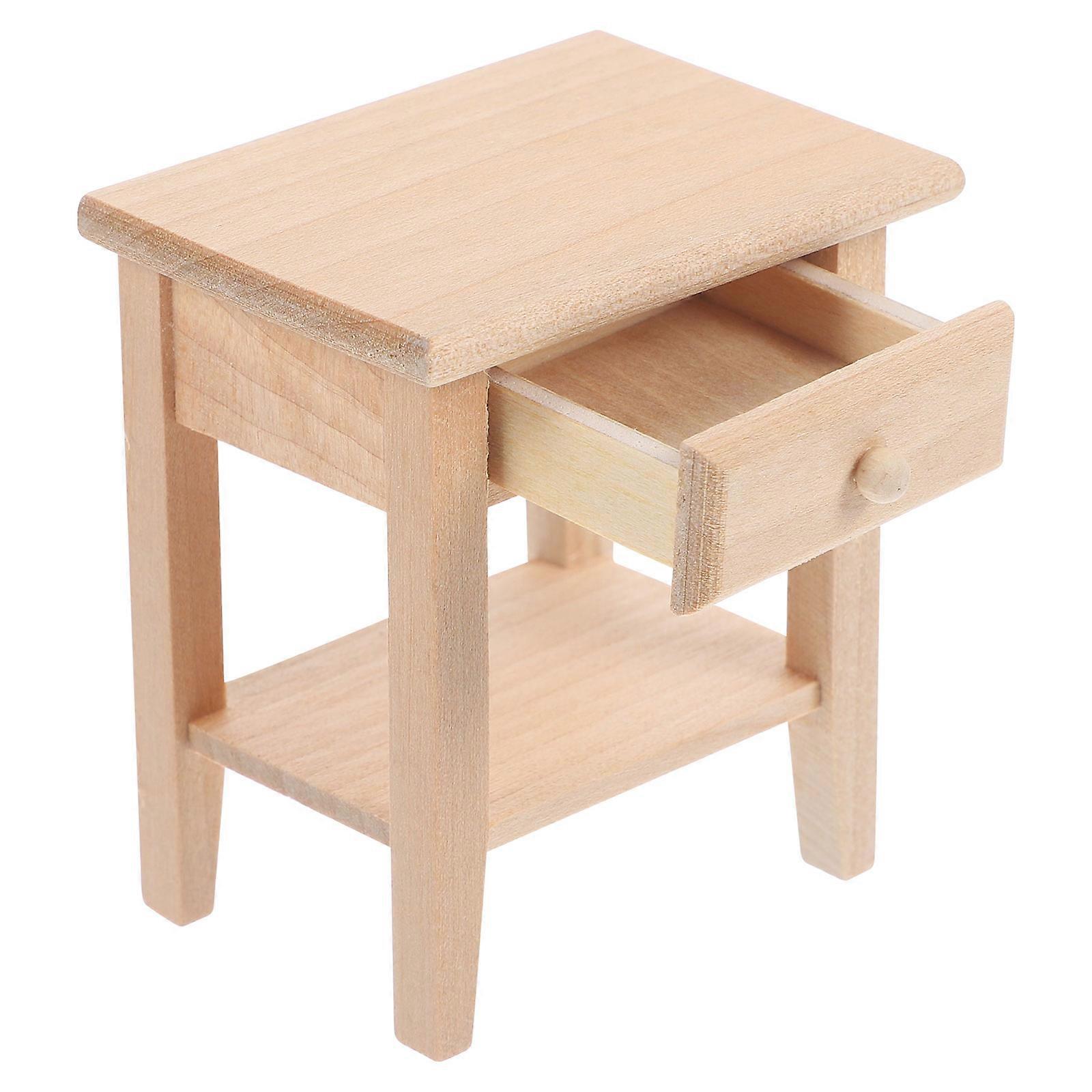 Miniature Bedside Table Model in Khaki Wood for Doll House Decor 1/12 Scale Accessory