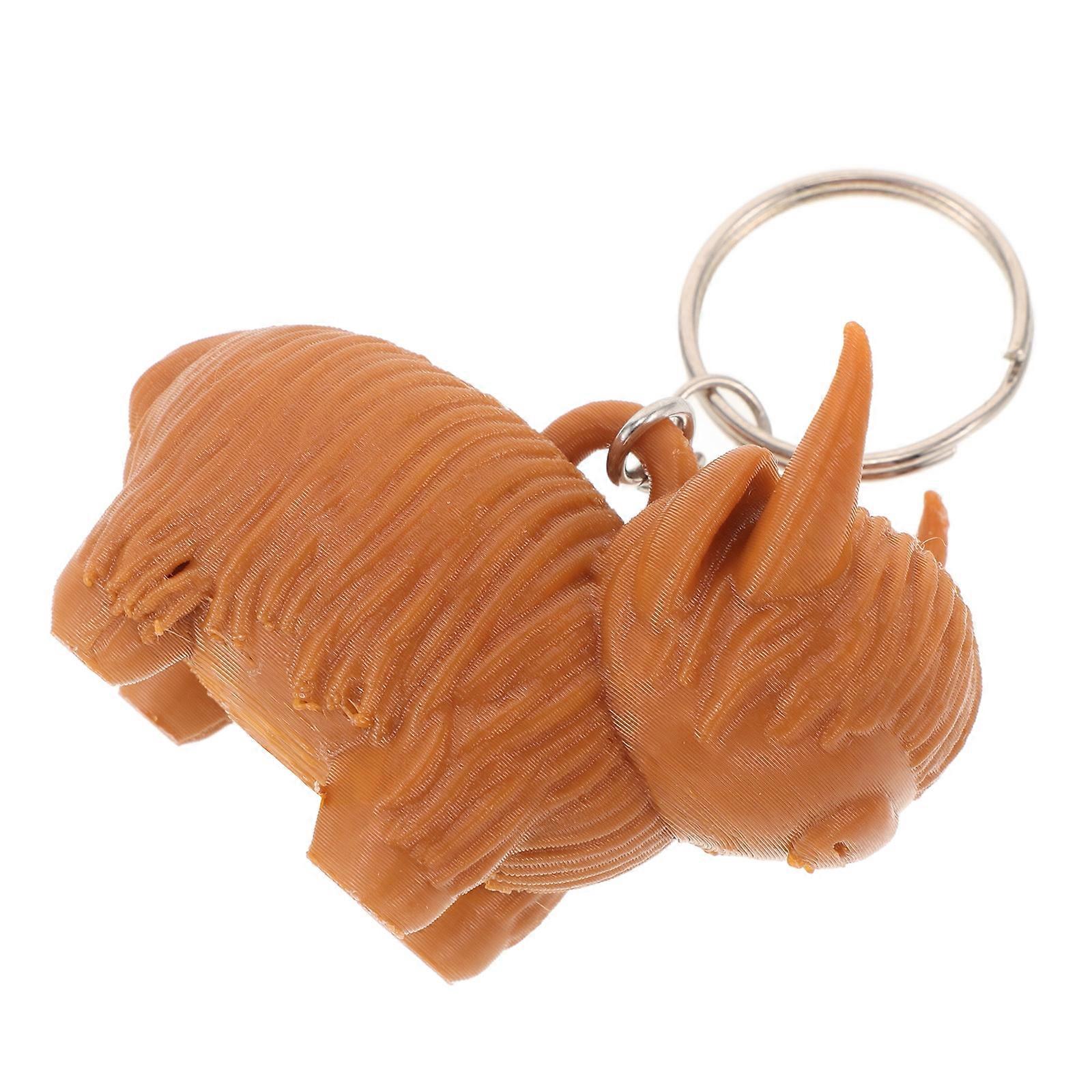 Cute Highland Cow Keyring Metal and Plastic Decorative Keychain for Home and Office Light Brown