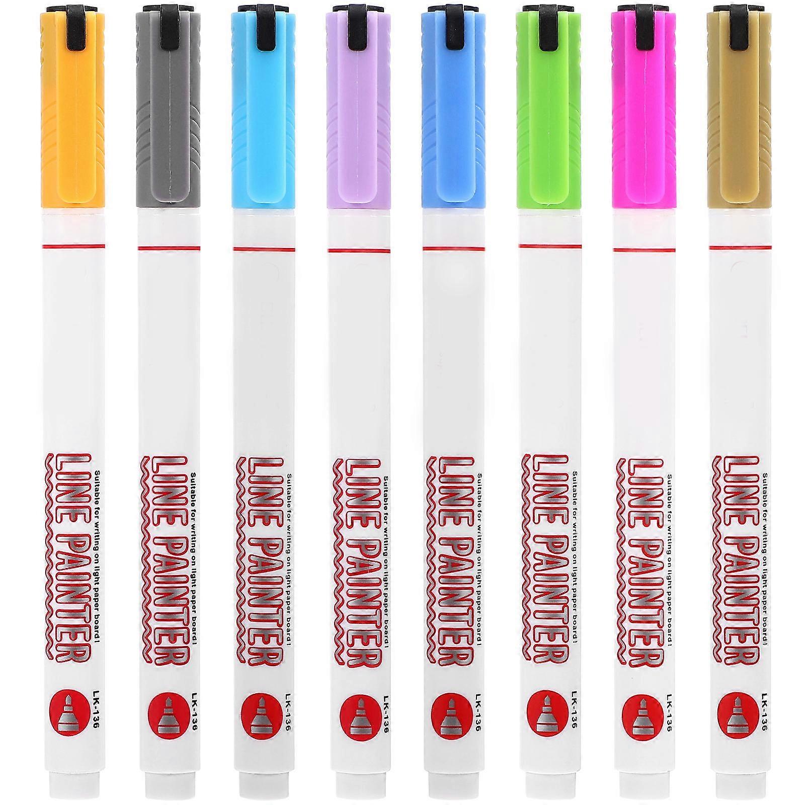 8 Pcs Metallic Markers For Crafting Scrapbook Journaling Featuring Dual-Line Tip And Highlighter Function