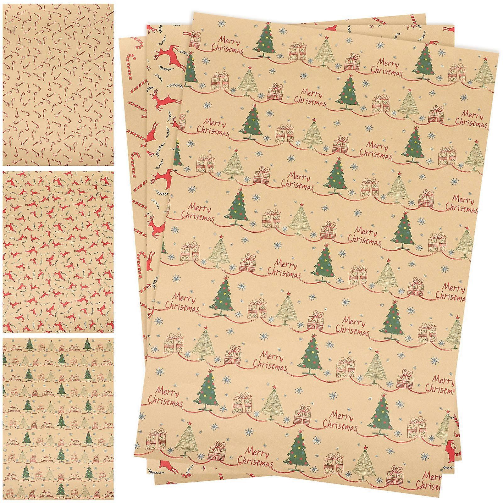 6 Sheets Festive Christmas Wrapping Paper with Xmas Trees, Reindeer & Candy Canes – Perfect for , Party Favors & Celebration Decor