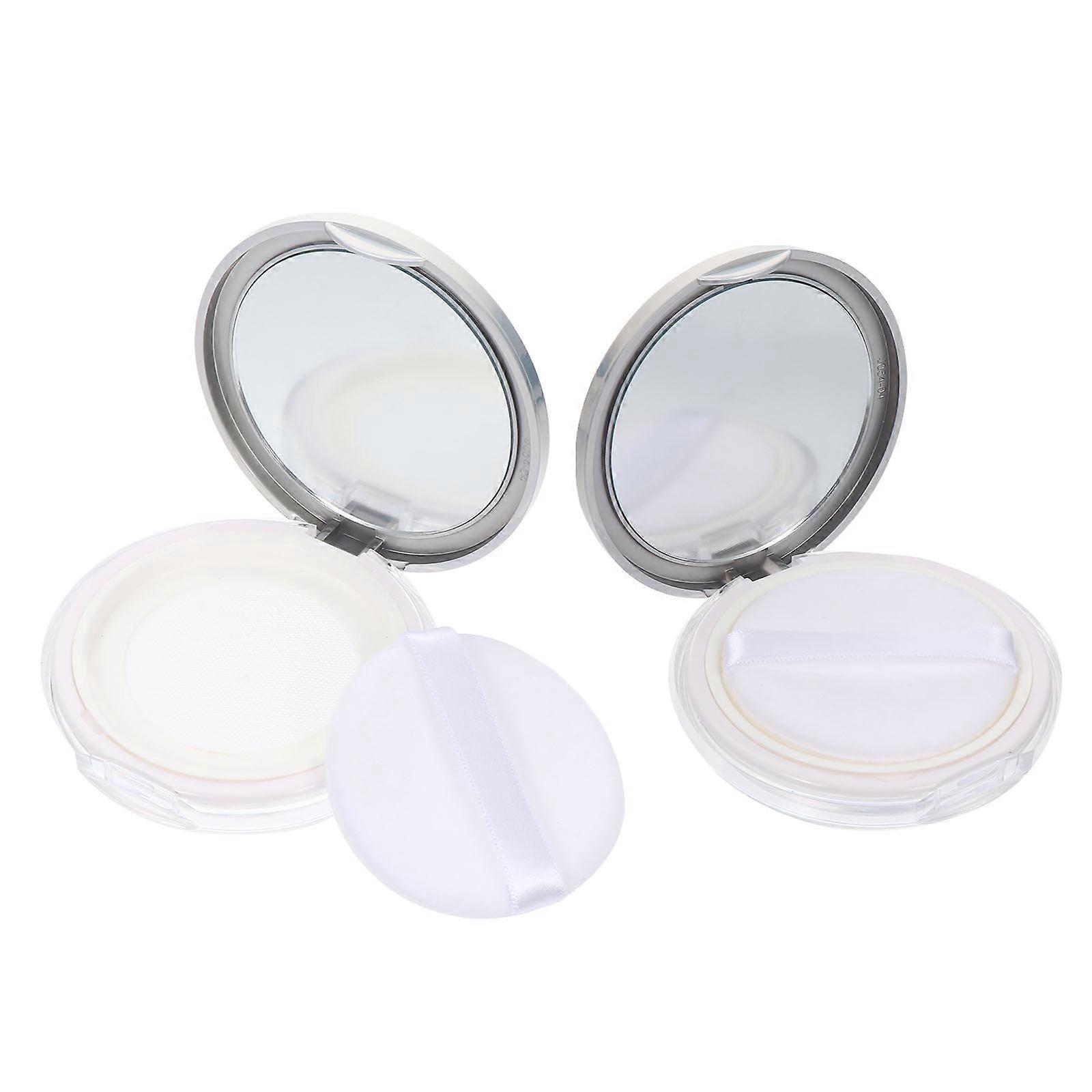 Portable 2pcs Loose Powder Box with Airtight Lid, Mirror & Mesh Design for DIY Makeup Foundation & Blusher – Compact Travel Cosmetic Case with Puff