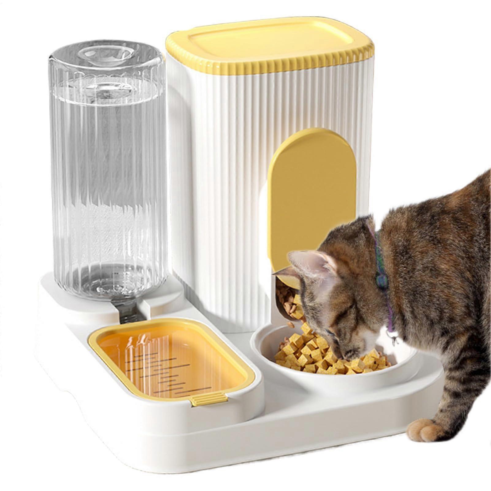 Automatic Cat Feeder 2 in 1 Automatic Dog Food Dispenser Large Detachable Cat Food and Water Fountain (Yellow)