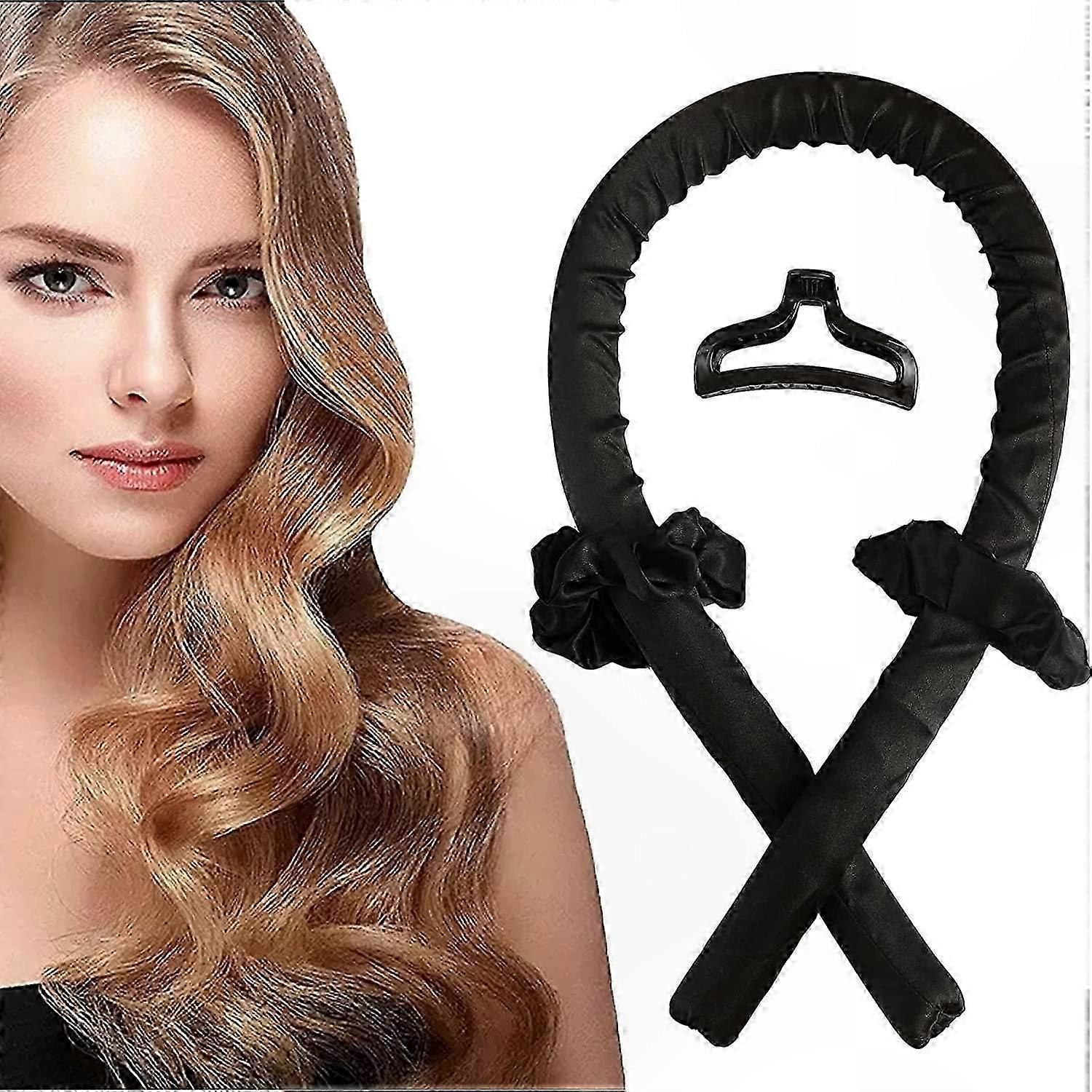 ロングヘア用シルクリボンヘアカーラー、ソフトウェーブフォーマー、ヒートレスオーバーナイトカーリングラップキット(ブラック)