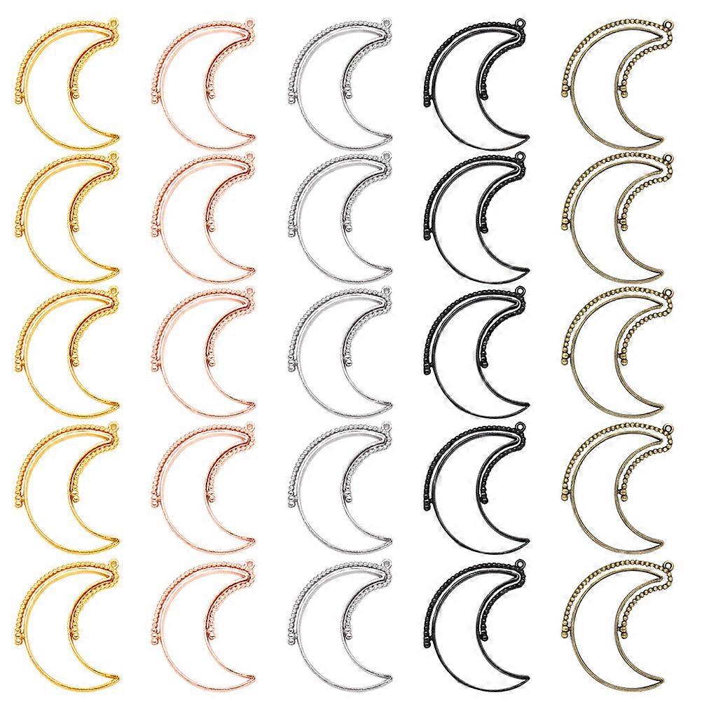 25pcs Rotatable Moon Shape Open Bezel Pendants Hollow Frames for DIY Jewelry Making Accessories for Necklaces Keychains