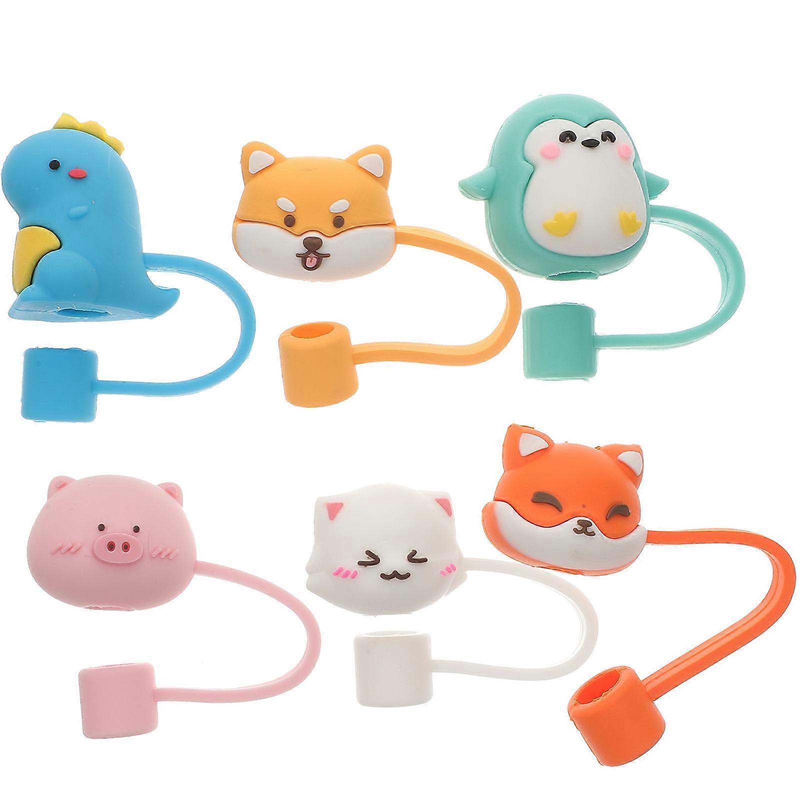 Cute Animal Silicone Straw Caps 6PCS Portable Dust Covers for Reusable Straws, Adorable Designs for Parties, Gatherings and Family Use (Sheep, Pig,