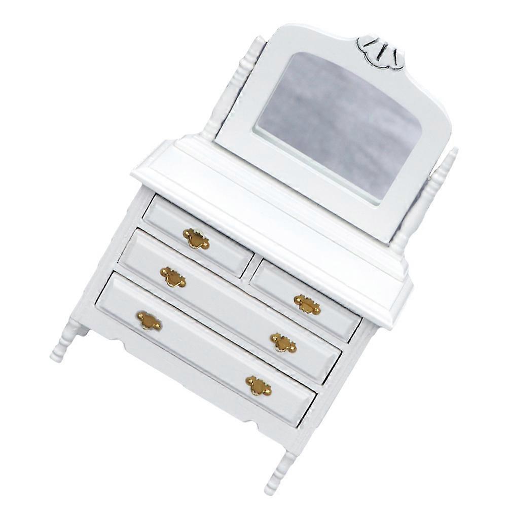 White Dollhouse Dressing Table with Mirror for Decoration Made of Synthetic Material Lightweight and 1pc