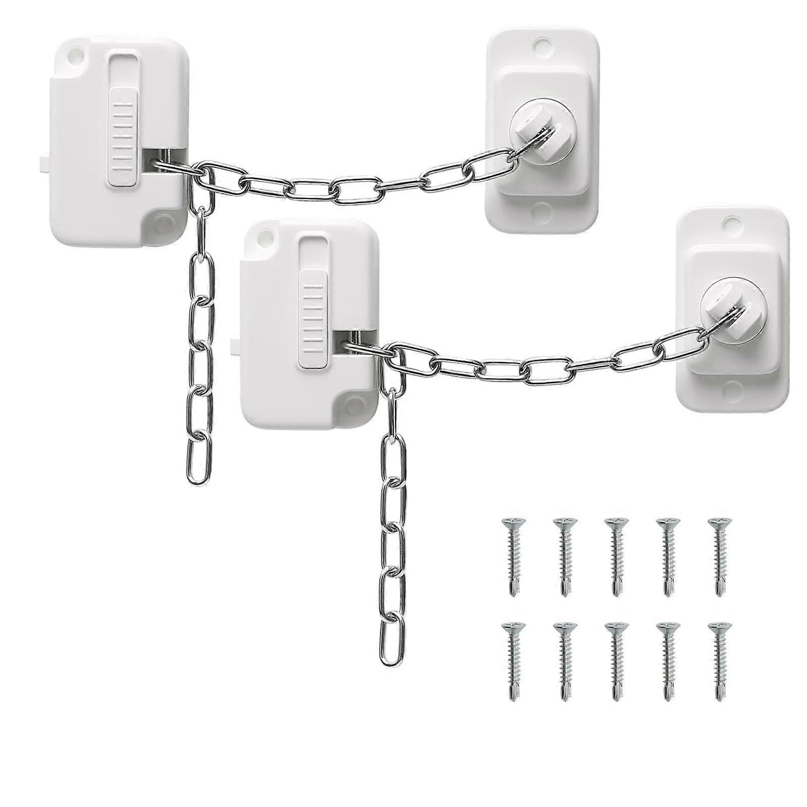 Window Security Restrictor Lock Chain Set of 2 with Screws for Doors, Cabinets, Refrigerators, White