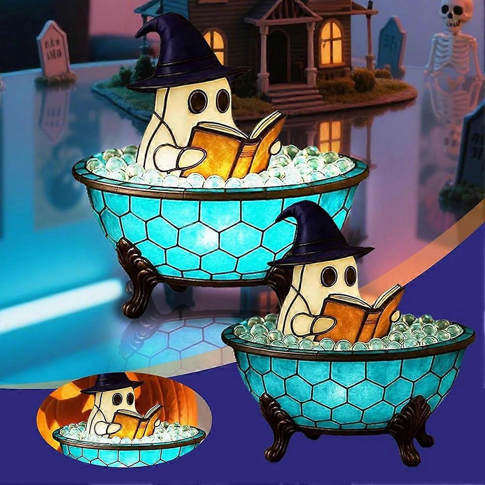 Lampada Notturna A Forma Di Fantasma Che Legge - Decorazione Halloween, Luce Calda, Batteria, 8 Pollici