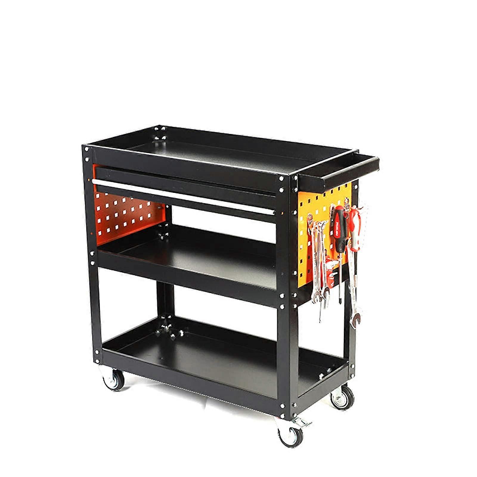 Tool Trolley ThreeLayer Trolley Tool Cabinet Multifunctional Hardware Trolley (Color: Black, Size: 70 x 35 x 76 cm) 70x35x76cm Black