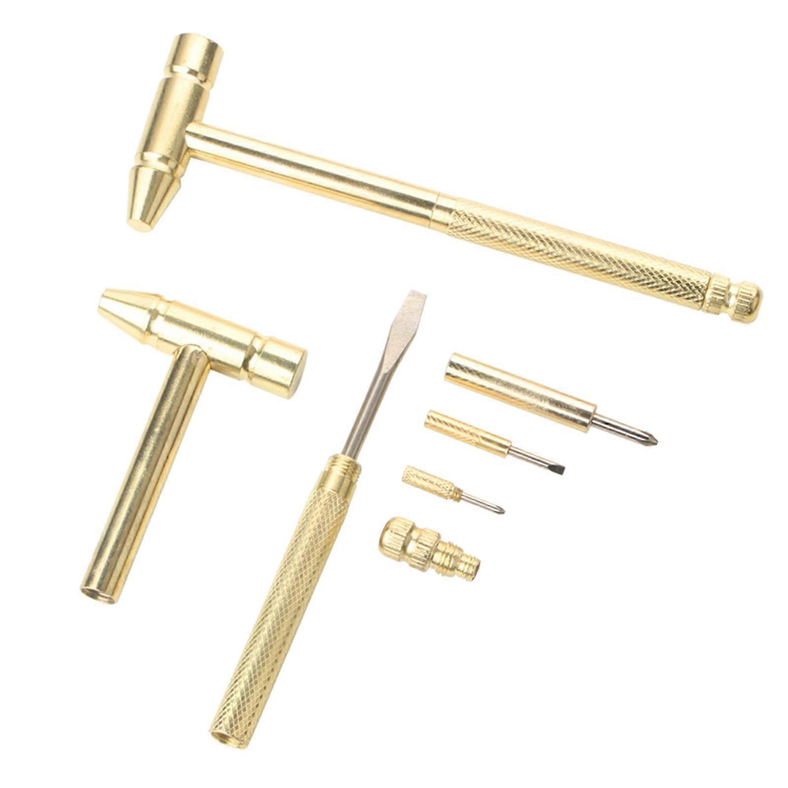 6-In-1 Hammer, Pocket Size Round Head, Screwdriver And Bottle Opener, All-In-One Handy Tool, Golden Finish