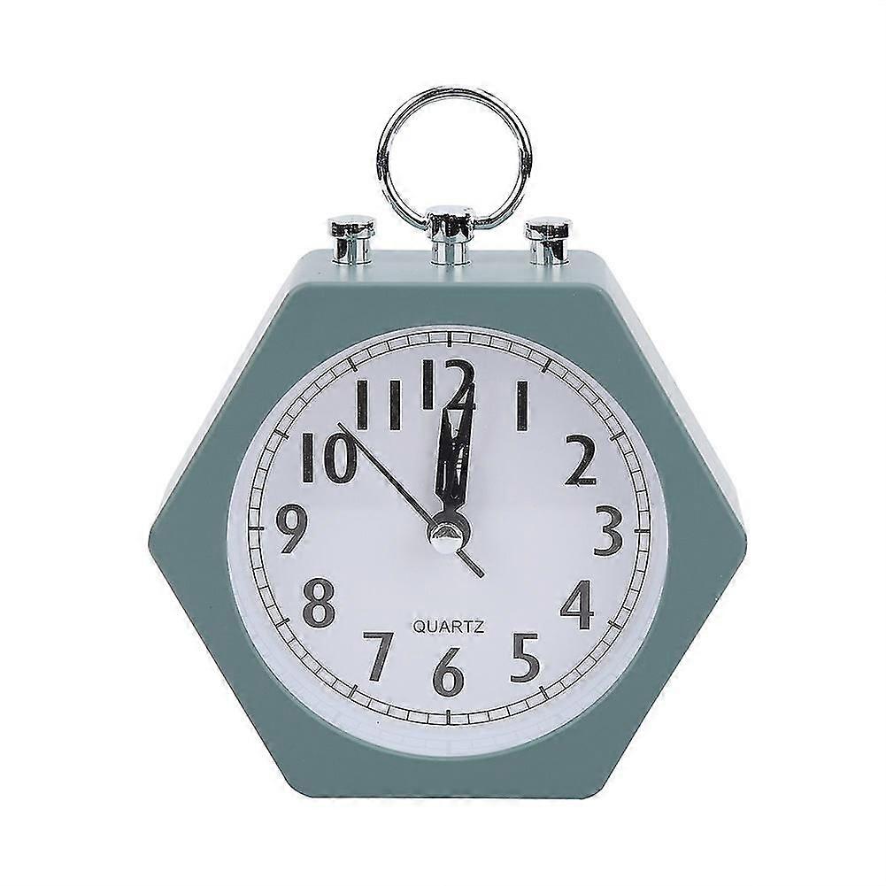 Hexagonal Silent Alarm Clock Modern Design Bedroom Table Clock Green Quartz Clock Durable Plastic Easy-to-Read Display Compact Size Battery Operated f