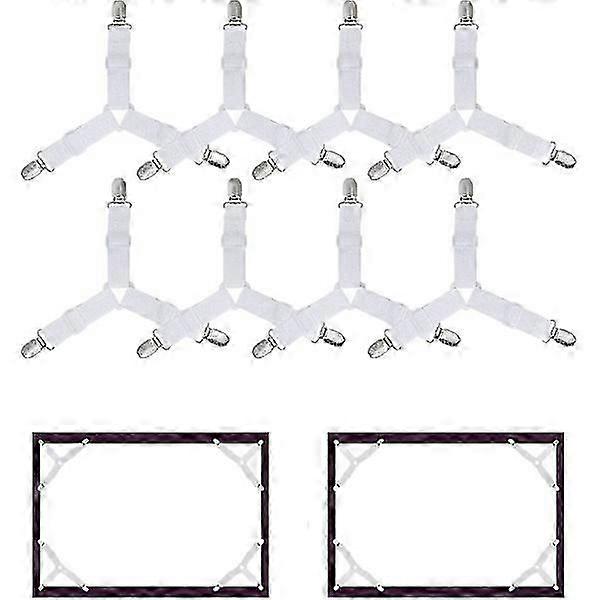 8pcs sheet clips, adjustable elastic triangle support straps for fitted sheet and flat she