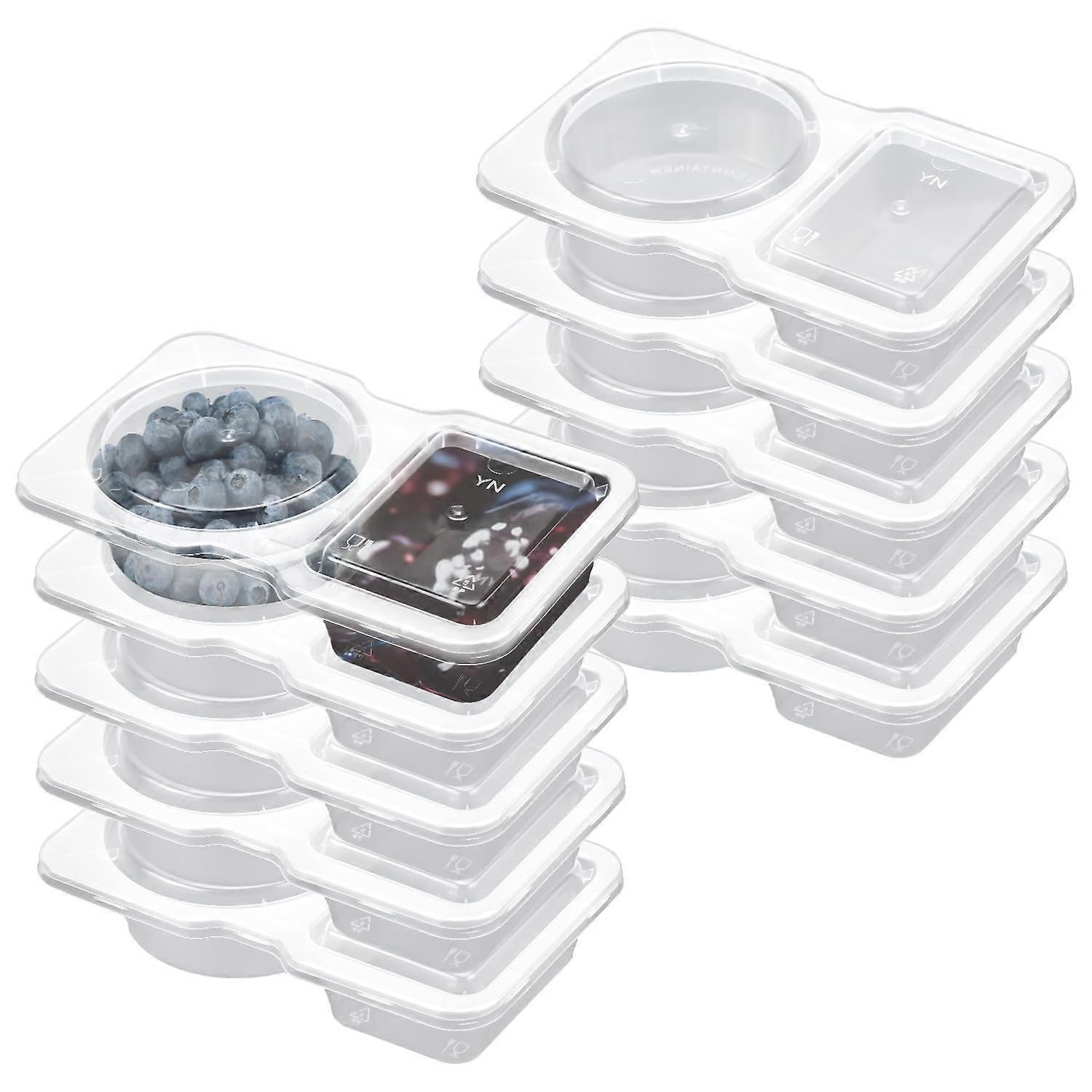 10pcs Double Compartment Condiment Containers, Reusable Snack Storage Box with Lid, Square & Round Shape for Sauces and Dipping