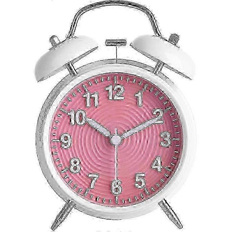 Vintage Twin Bell Alarm Clock with Loud Battery-Operated Alarm, Silent Nightlight Feature, No Ticking Sound