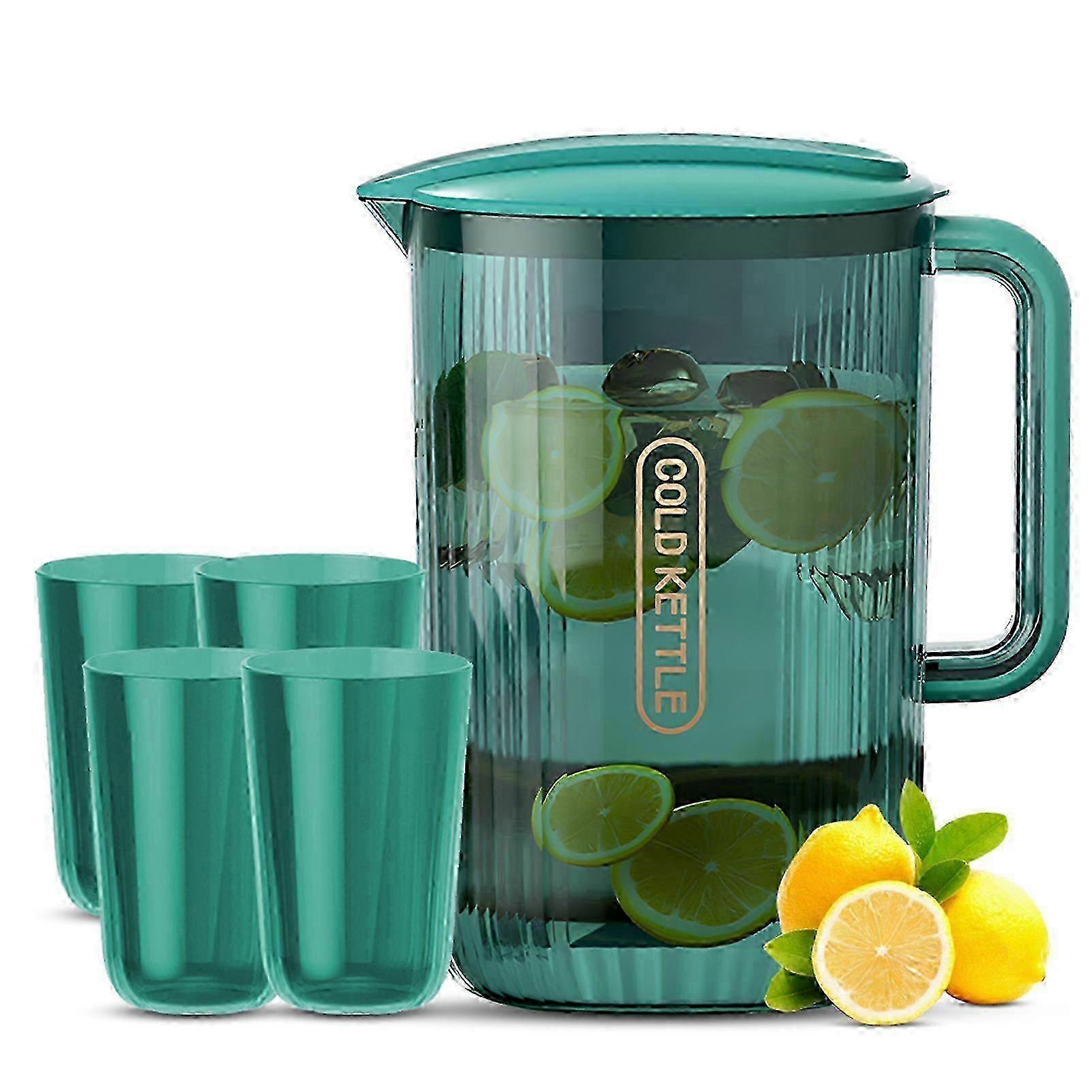 Grøn V-formet vandkande 2200ml med 4 stk 400ml kopper - BPA-fri kande til brug i hjemmet og køkkenet
