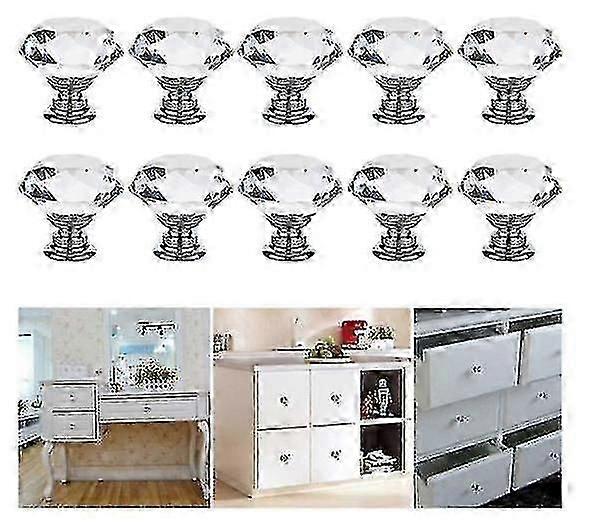 12pcs 30mm Crystal Glass Cabinet Commode Knob Diamond Drawer Door Knobs Pull Handles