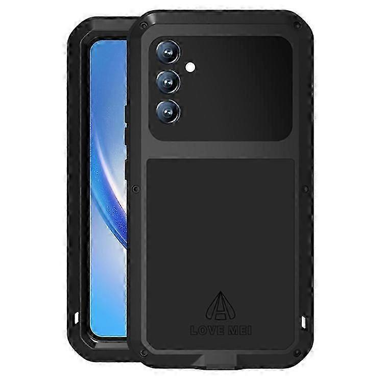 LOVE MEI Compatible Galaxy A34 5G Rugged Case with Silicone & Metal Build & Built-in Tempered Glass Screen Protector