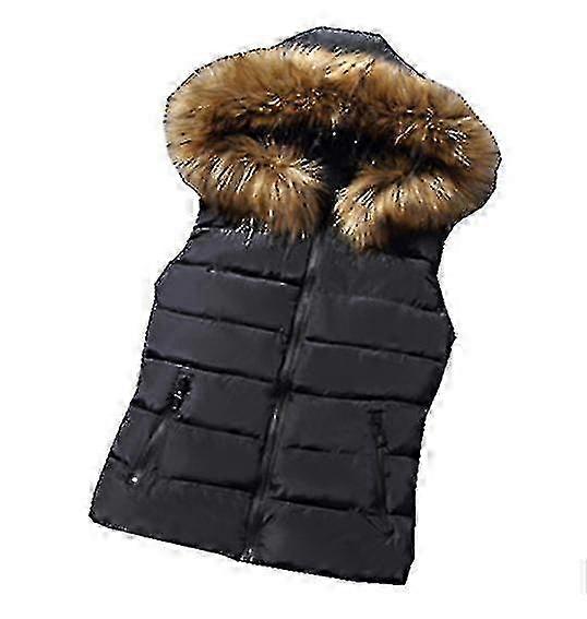Womens Puffer Vest Quilted Casual Warm Winter Waistcoat Removable Hood Jacket Coat