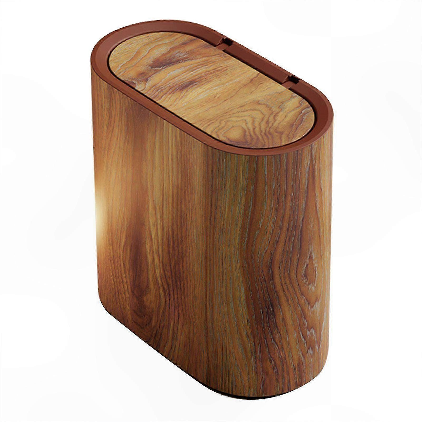 Slim Bathroom Trash Can with Lid, Marble and Wood Waste Bin for Small Spaces, Home and Hotel Decor